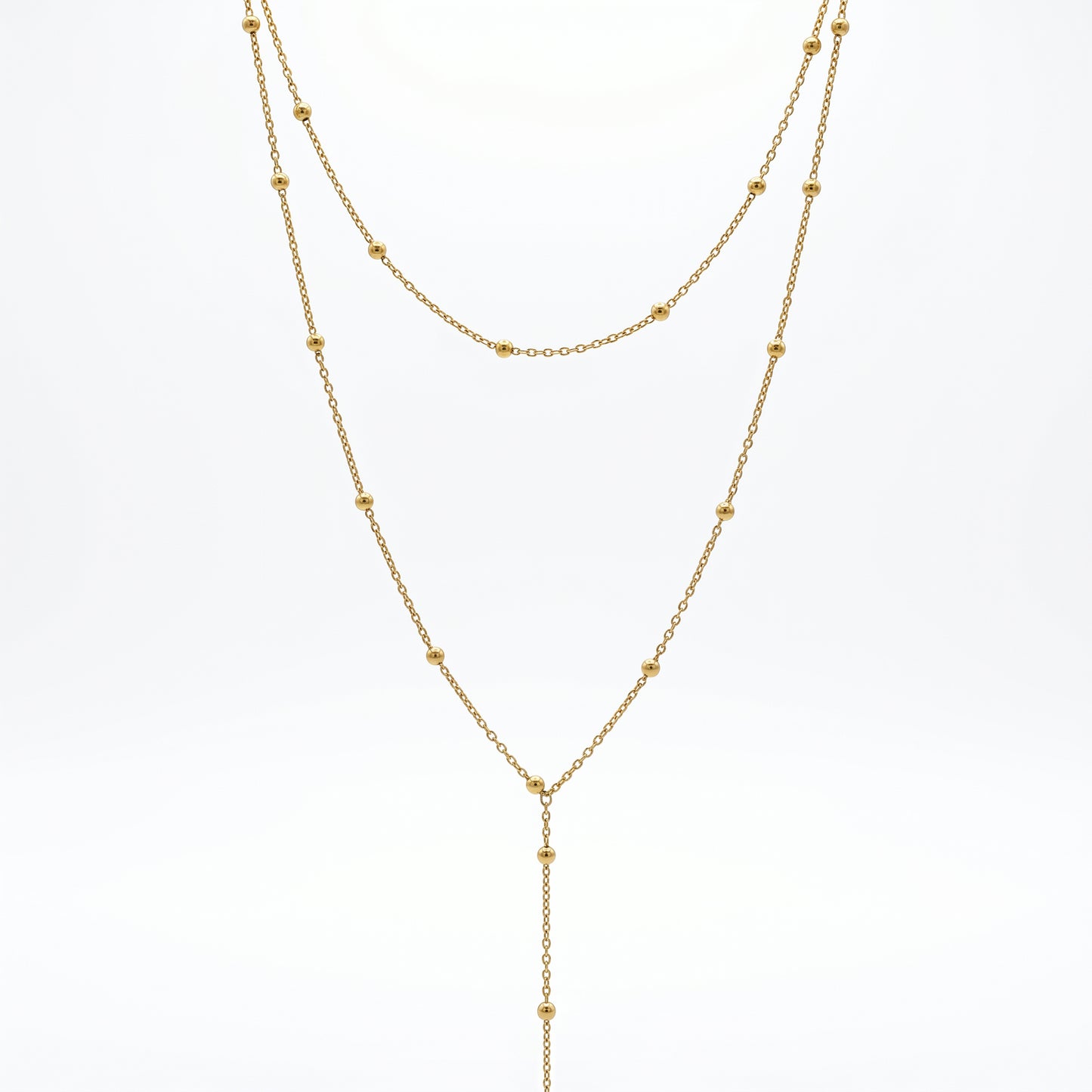 Adjustable Gold Layered Beaded Chain Necklace - 2Pcs Stackable Lariat Choker Set for Daily Wear & Gifting