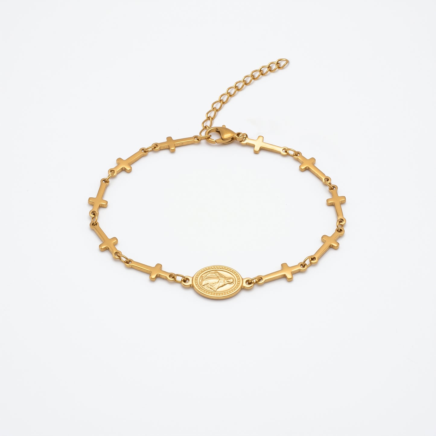 18K Gold Plated Virgin Mary Cross Bracelet, Tarnish-Resistant