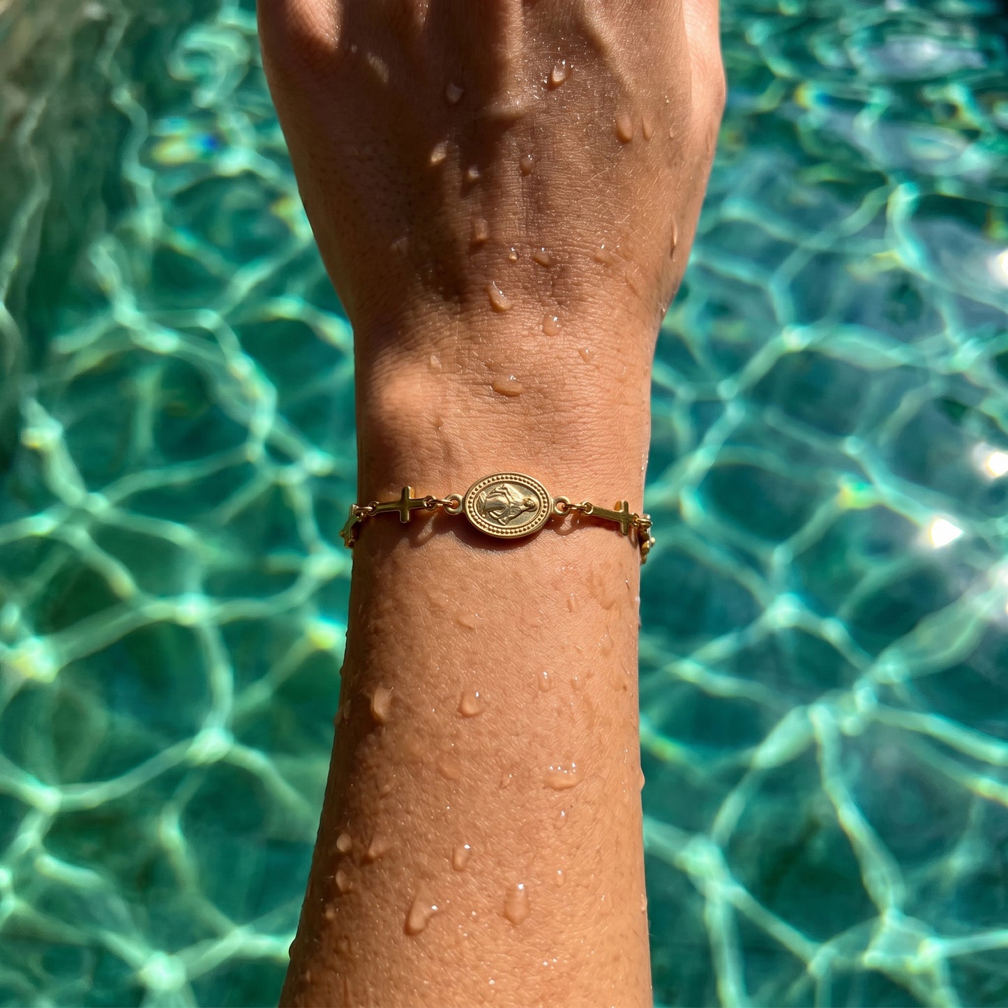 18K Gold Plated Virgin Mary Cross Bracelet, Tarnish-Resistant