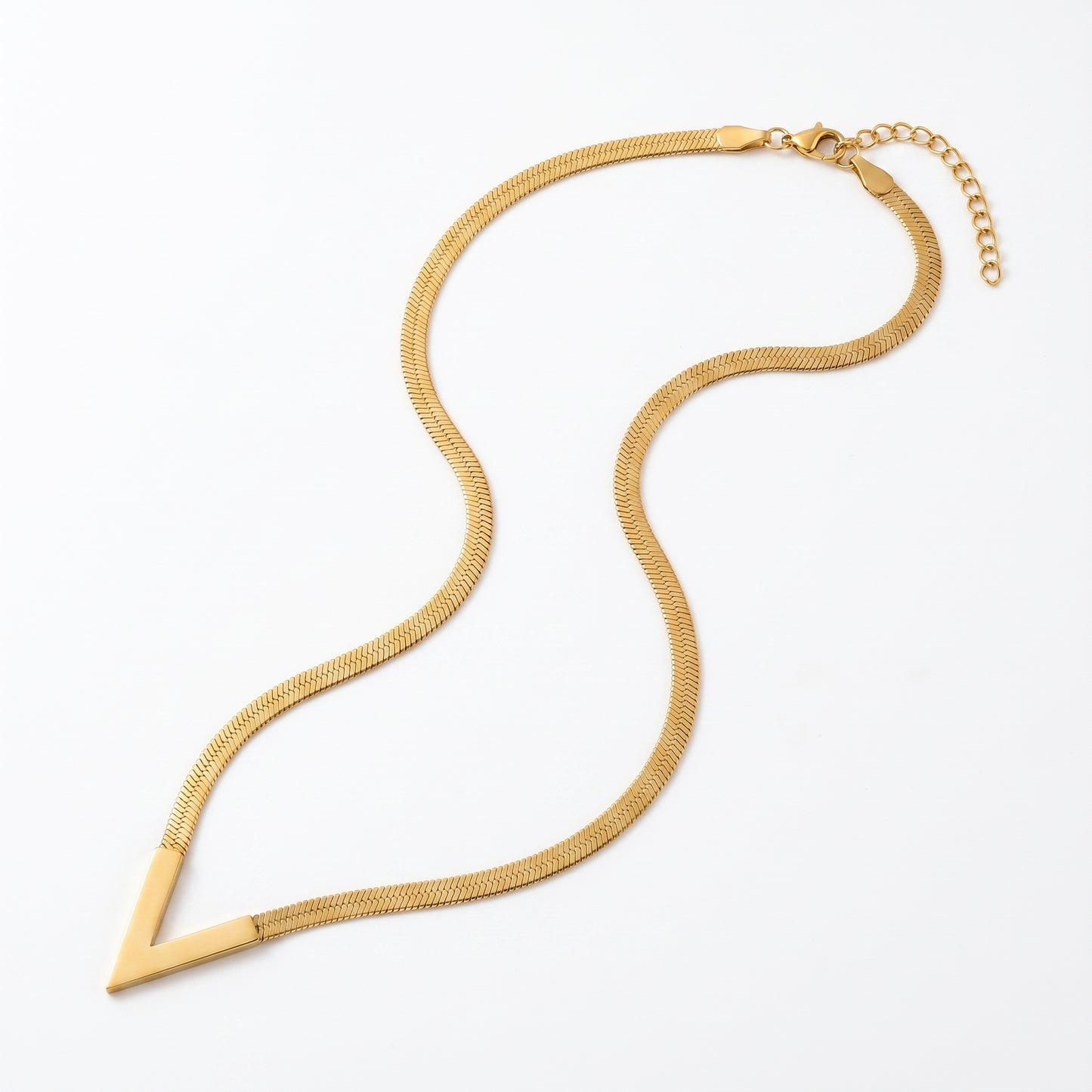 Adjustable Gold V-Shaped Snake Chain Necklace - Water-Resistant Jewelry