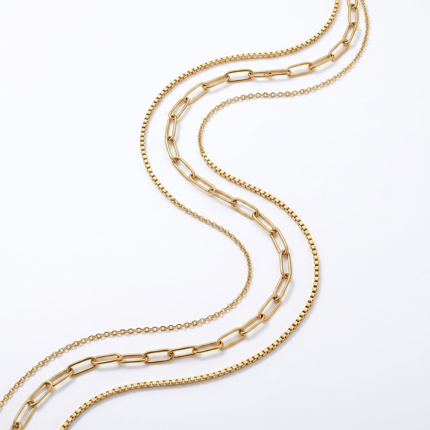 Minimalist Layered Box & Paperclip Chain Necklace, Hypoallergenic