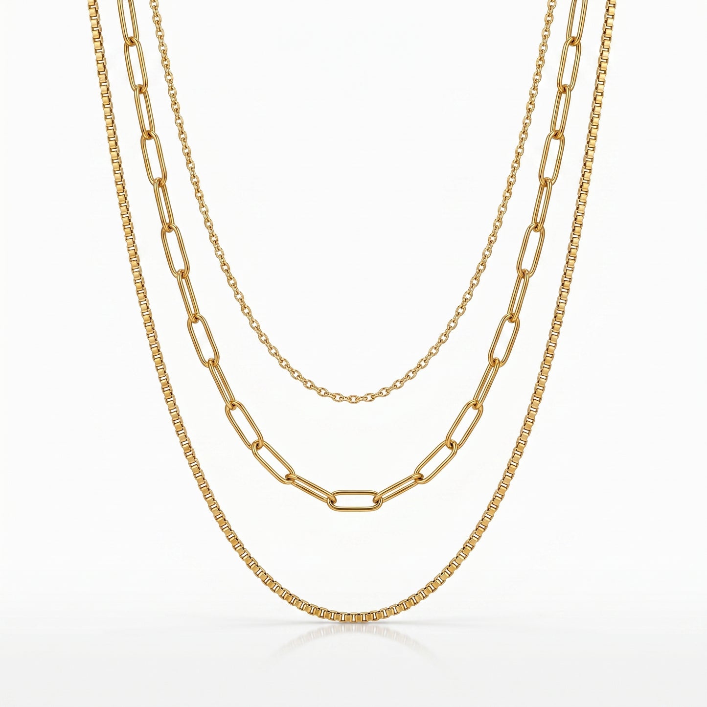 Minimalist Layered Box & Paperclip Chain Necklace, Hypoallergenic
