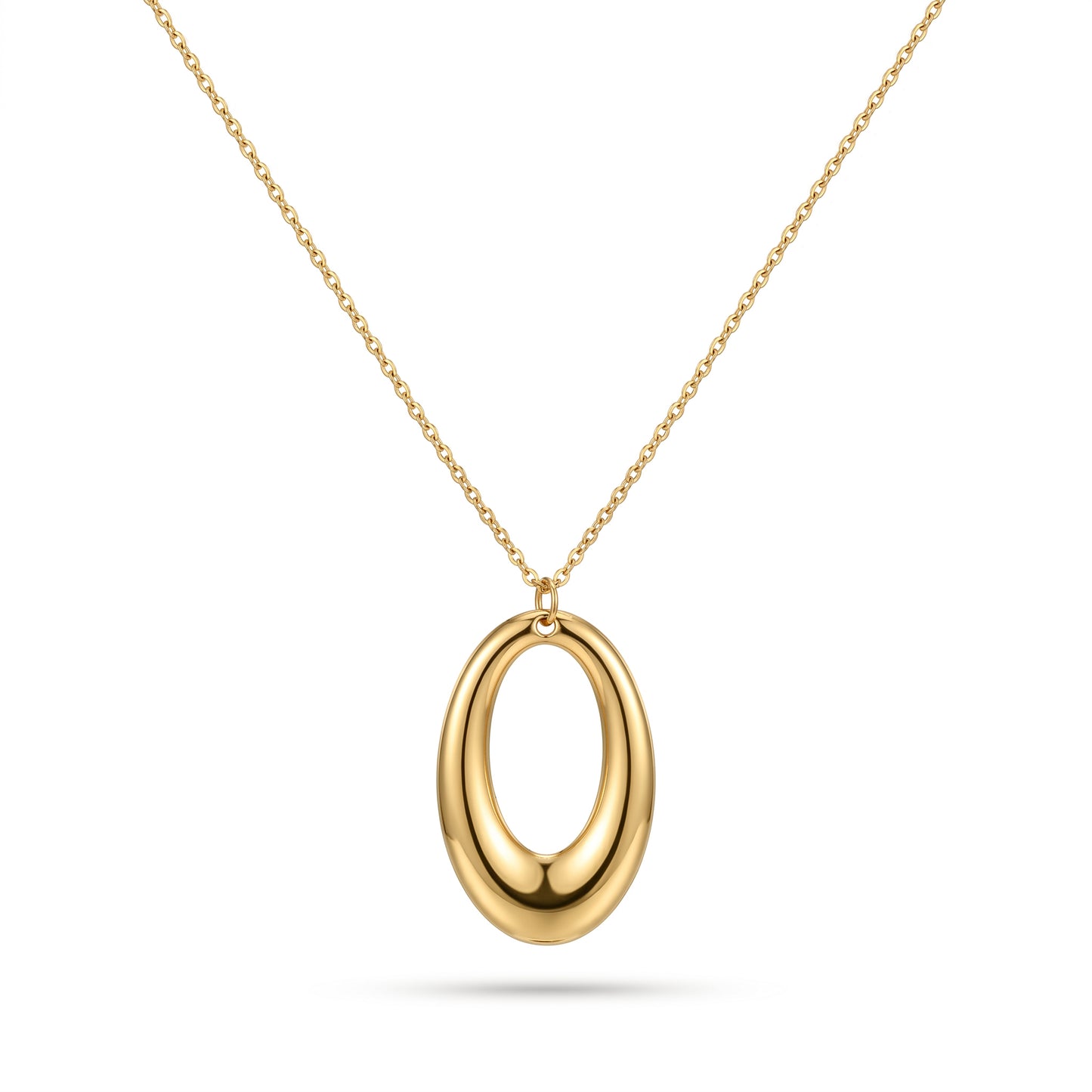Sleek Gold Open Oval Pendant Necklace | Minimalist Office Wear Jewelry