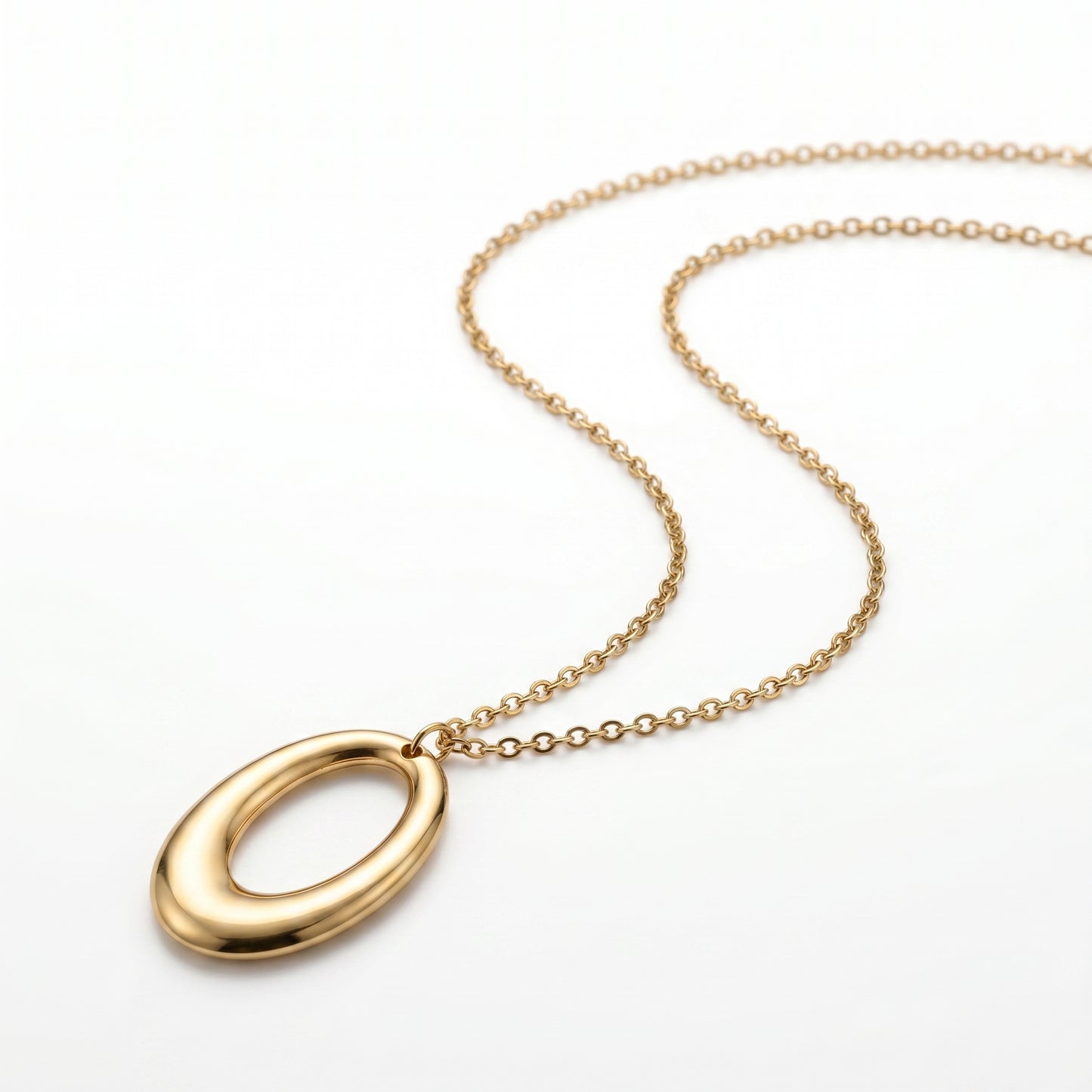 Sleek Gold Open Oval Pendant Necklace | Minimalist Office Wear Jewelry