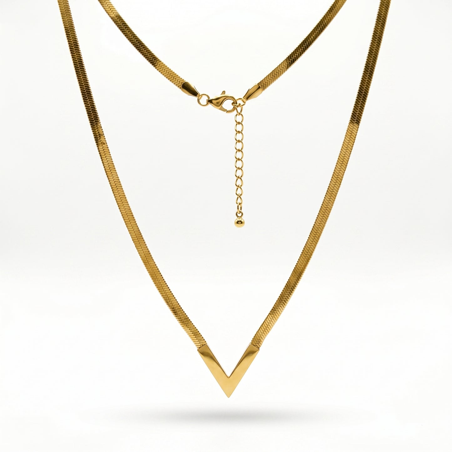 Adjustable Gold V-Shaped Snake Chain Necklace - Water-Resistant Jewelry
