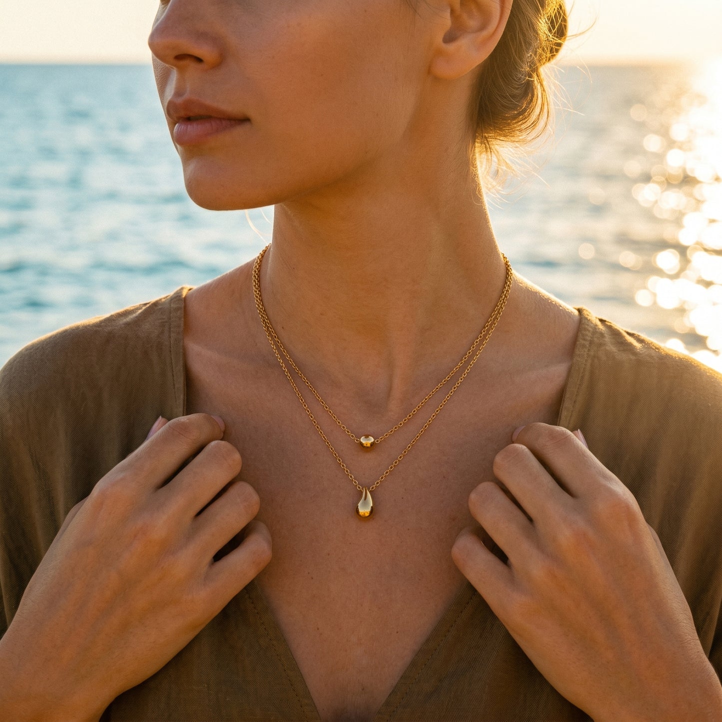 Tarnish-Free Double Layer Teardrop Necklace, All-Season Wear