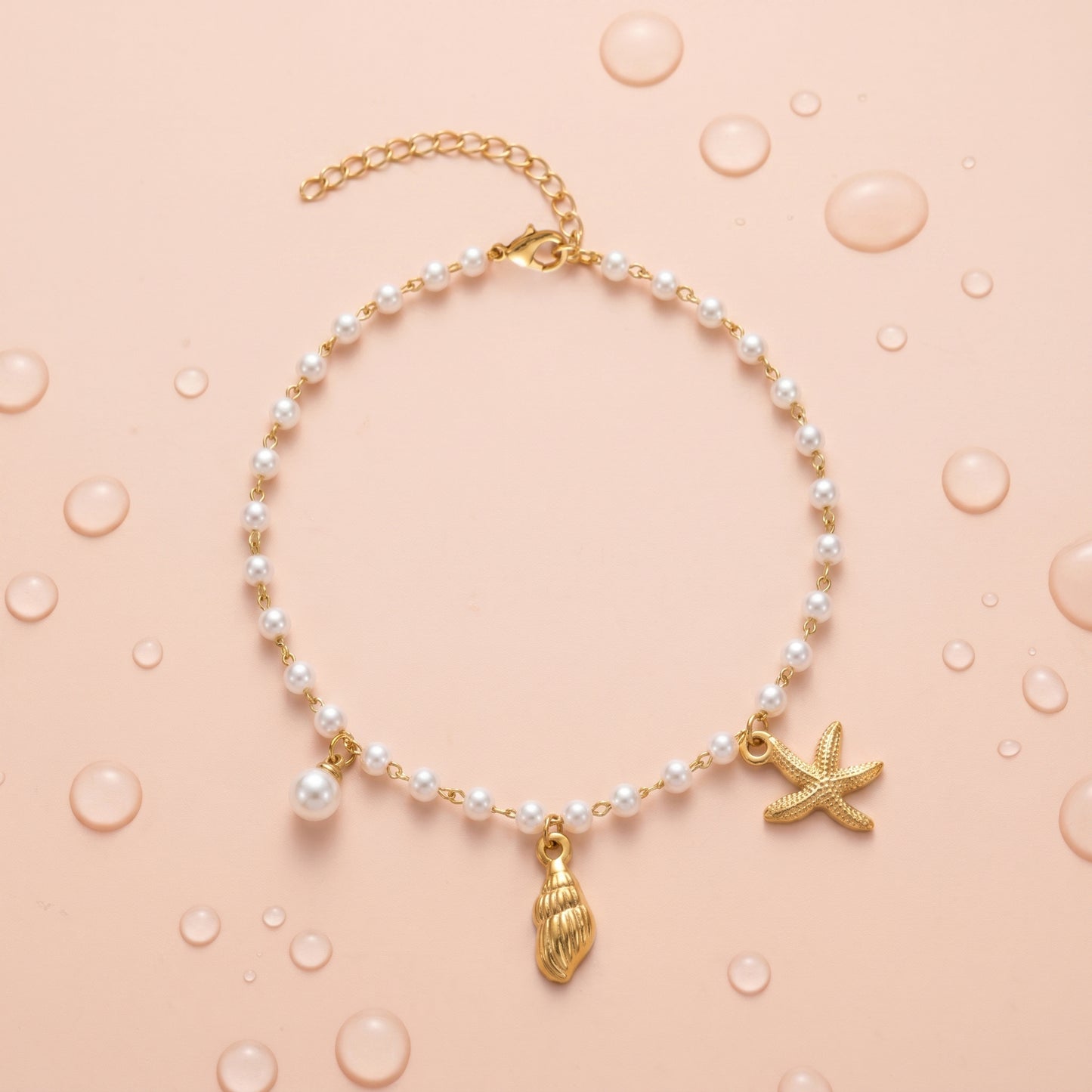 Beach & Ocean Ready Gold Starfish Pearl Bracelet, Water-Resistant