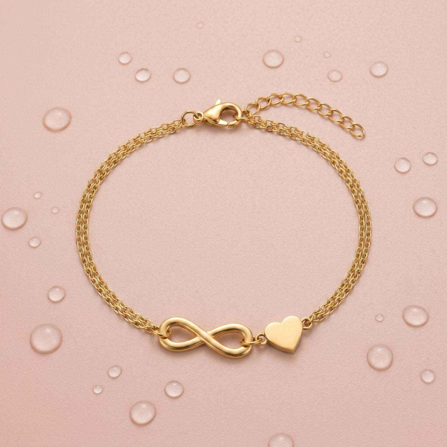 Beach-Ready Gold Infinity Heart Bracelet | Water & Sweat Resistant