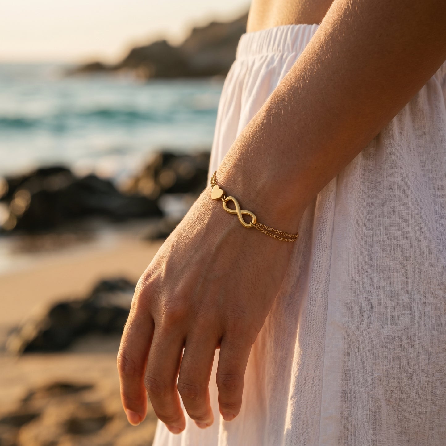 Beach-Ready Gold Infinity Heart Bracelet | Water & Sweat Resistant