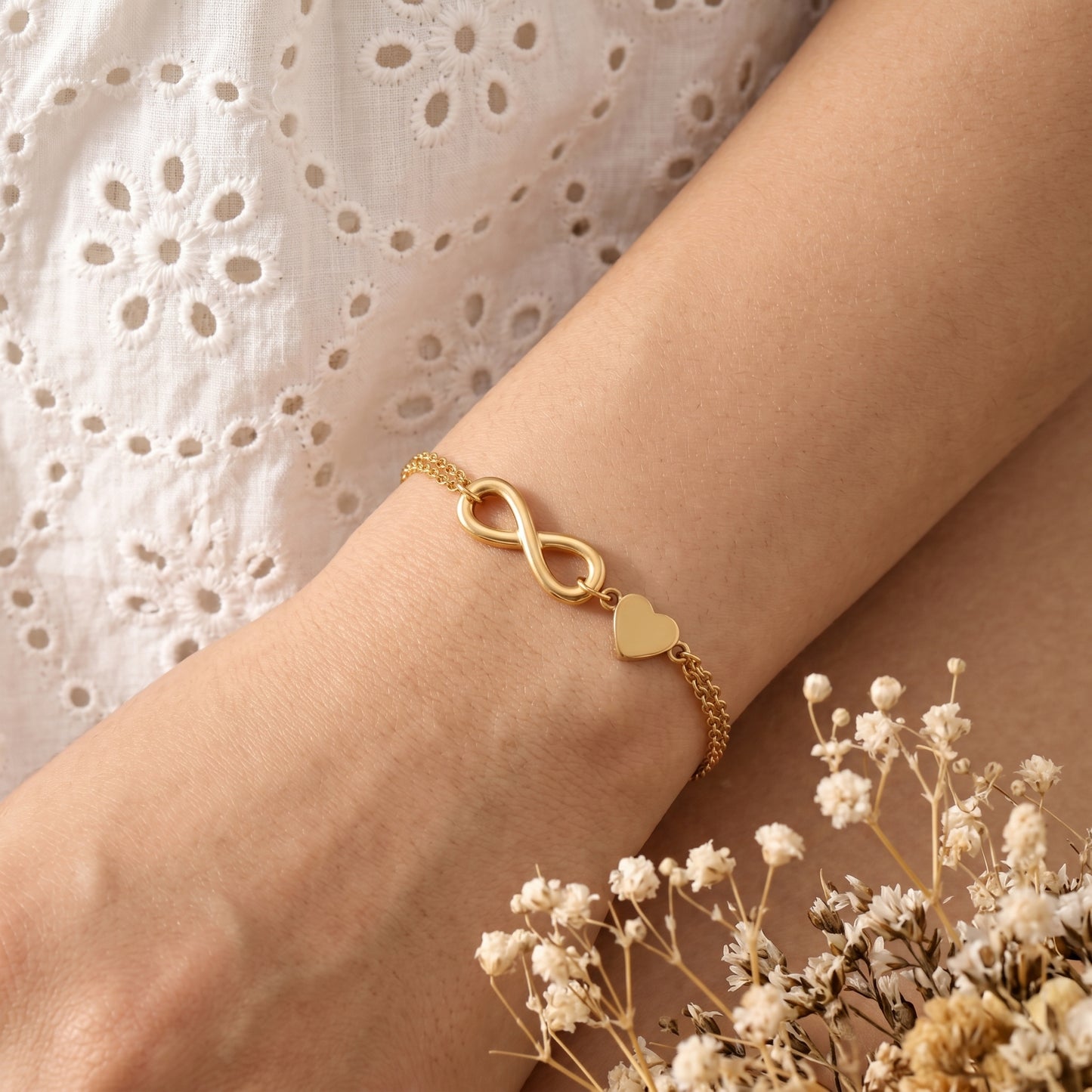 Beach-Ready Gold Infinity Heart Bracelet | Water & Sweat Resistant