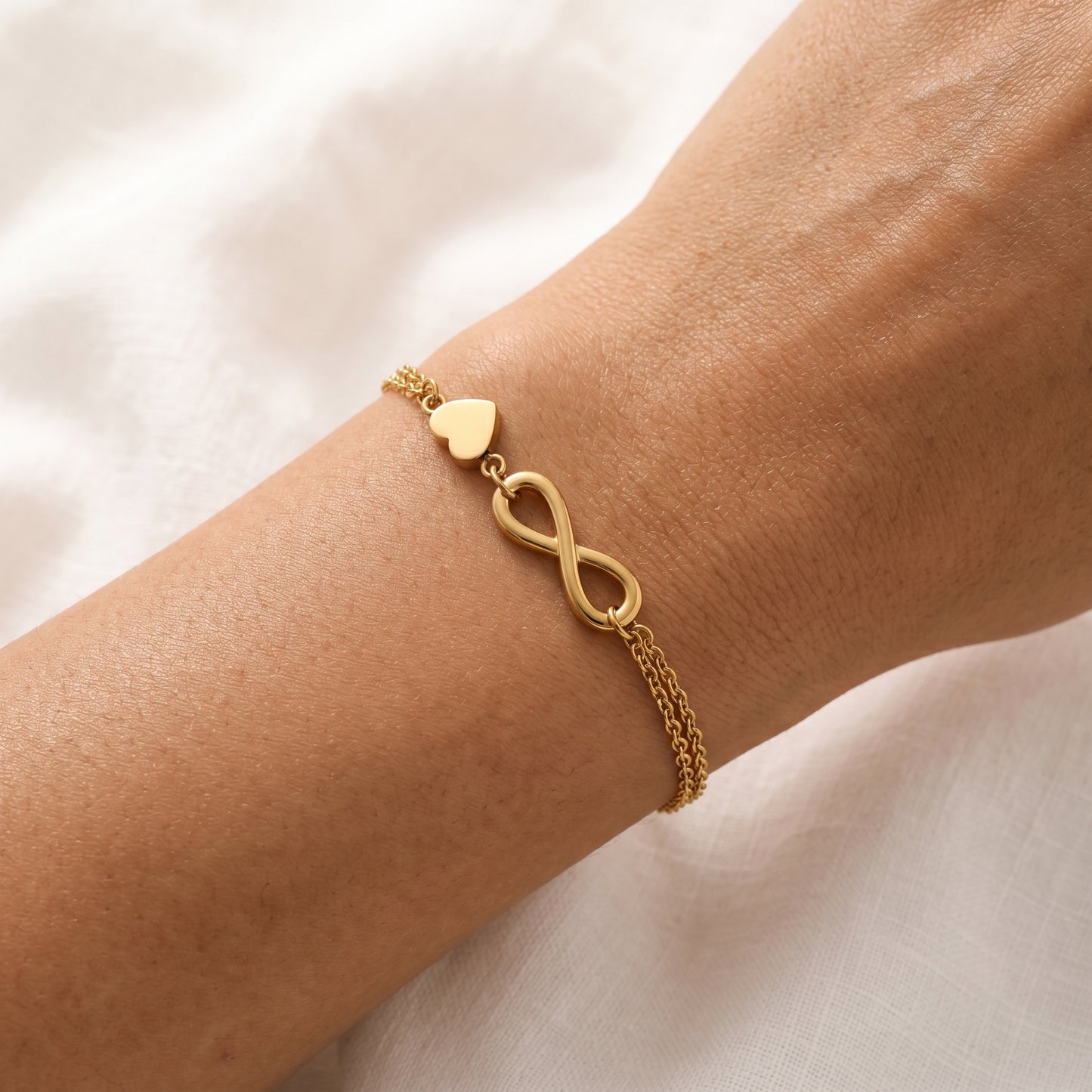 Beach-Ready Gold Infinity Heart Bracelet | Water & Sweat Resistant