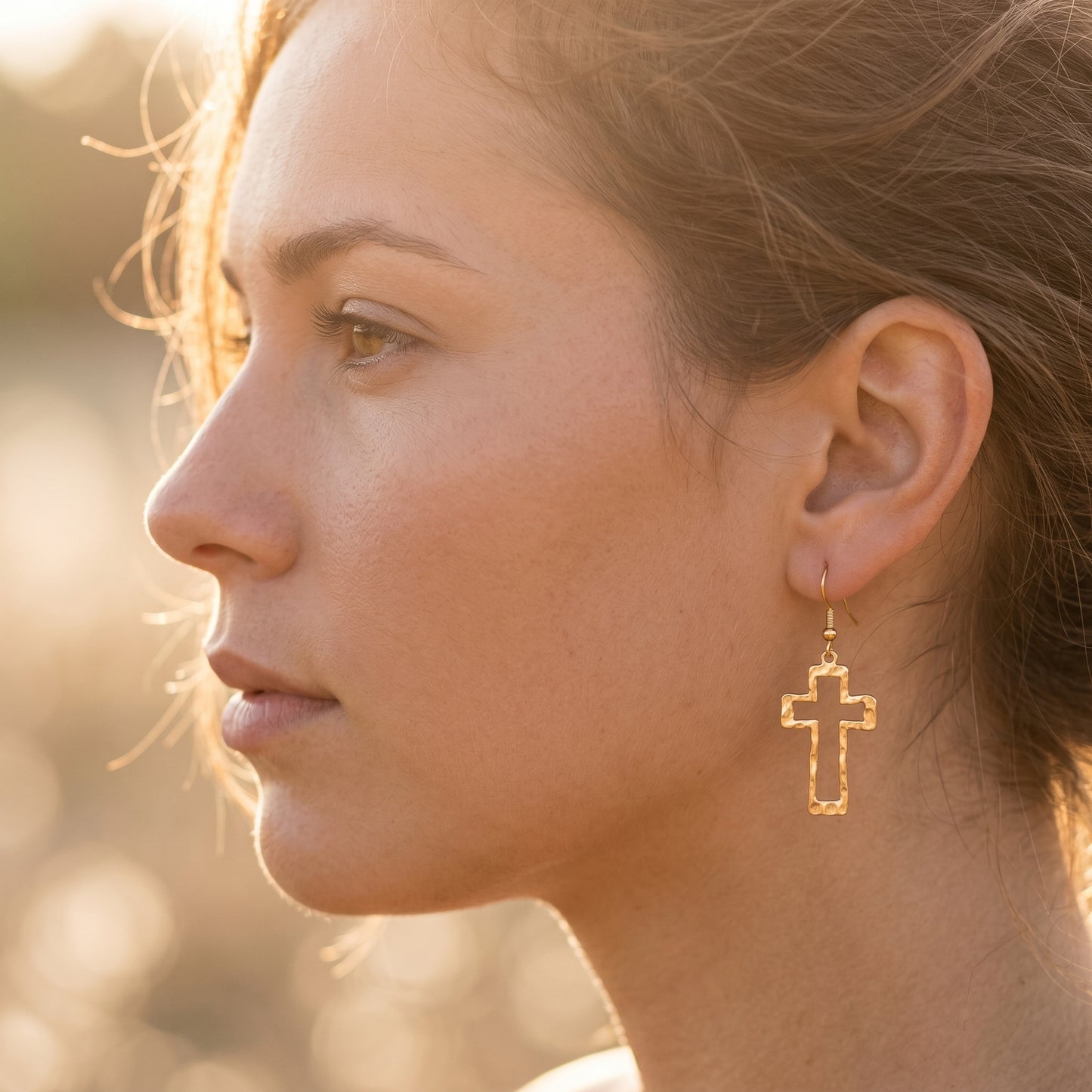 Minimalist Gold Cross Hook Earrings, Hypoallergenic for Women