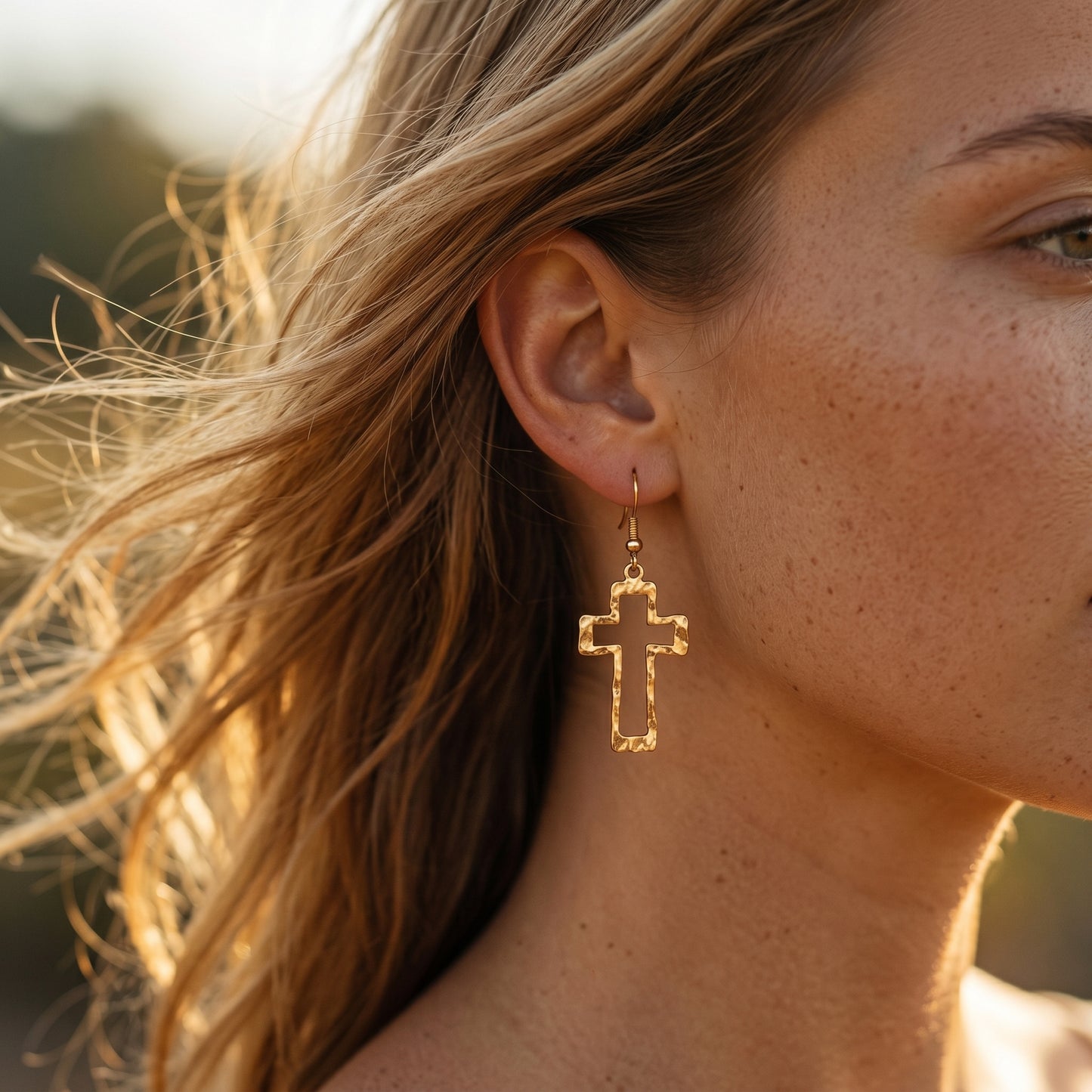 Minimalist Gold Cross Hook Earrings, Hypoallergenic for Women