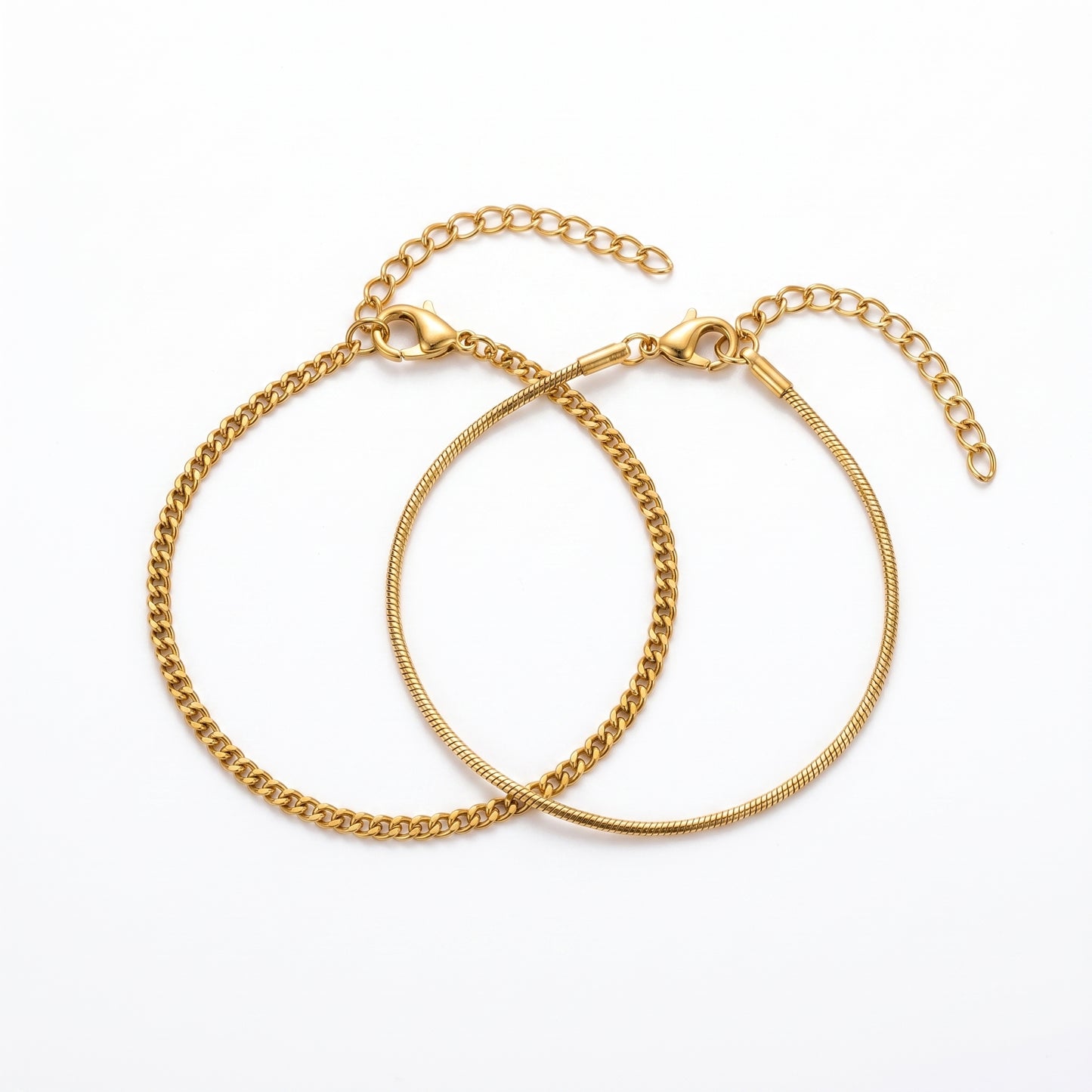 Luxury 18K Gold Layered Bracelet Set - Curb Chain & Snake Chain Tarnish-Resistant Bracelet Collection for Gifting
