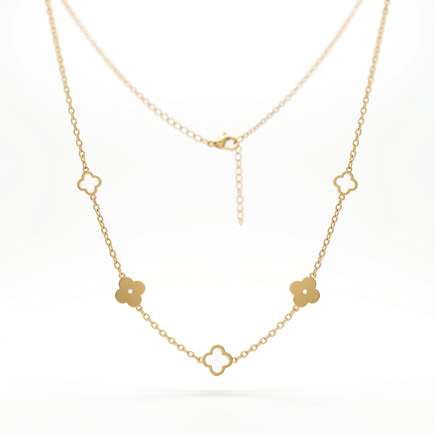 Premium Stainless Steel Gold Clover Necklace - Hollow & Solid Four-Leaf Clover Motif Adjustable Necklace for Women