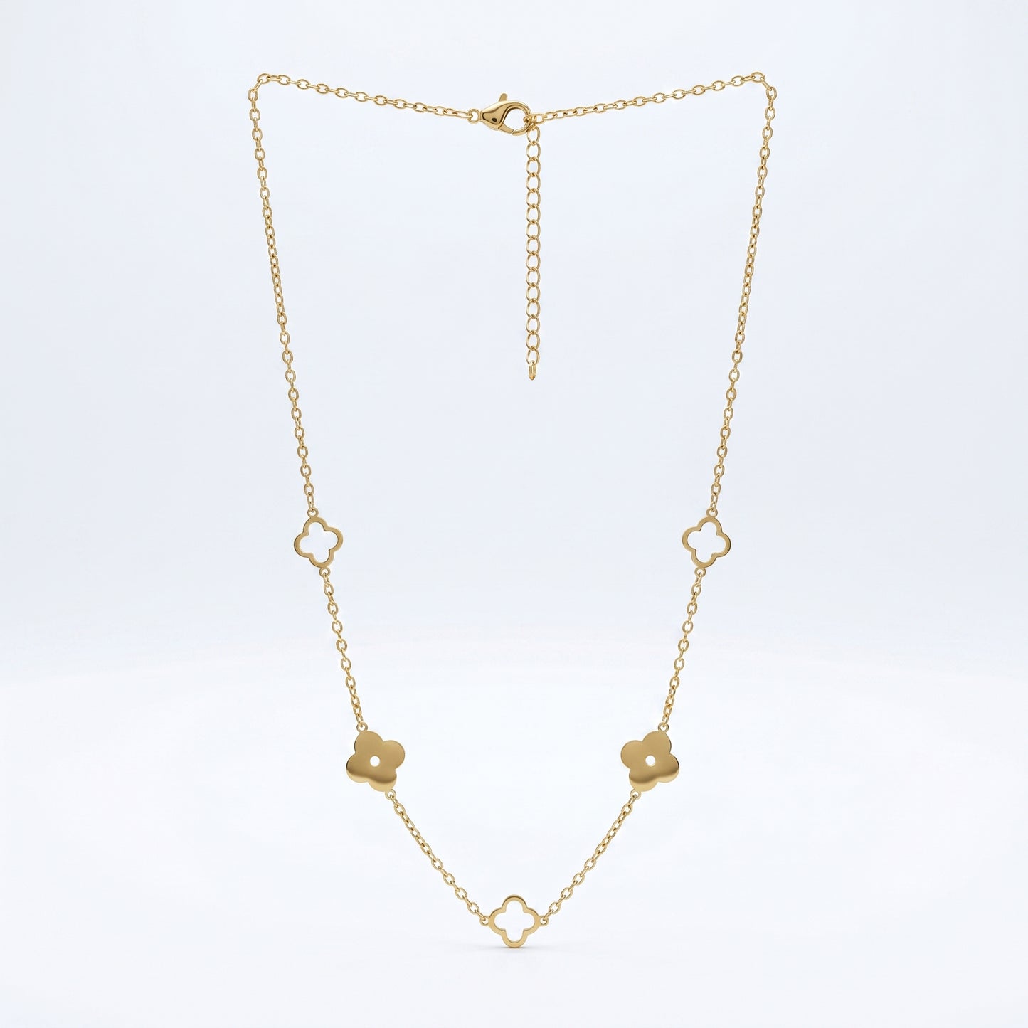 Premium Stainless Steel Gold Clover Necklace - Hollow & Solid Four-Leaf Clover Motif Adjustable Necklace for Women