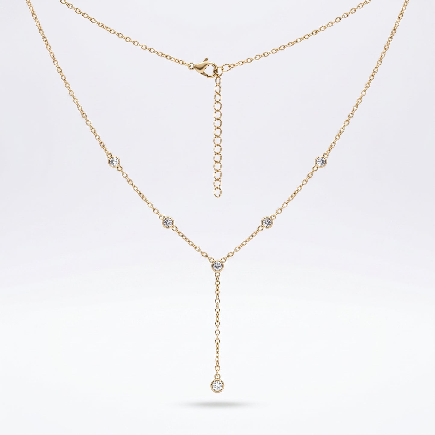 Non-Tarnish Cubic Zirconia Y Lariat Necklace - 18K Gold Plated Water-Resistant Layering Jewelry for Women