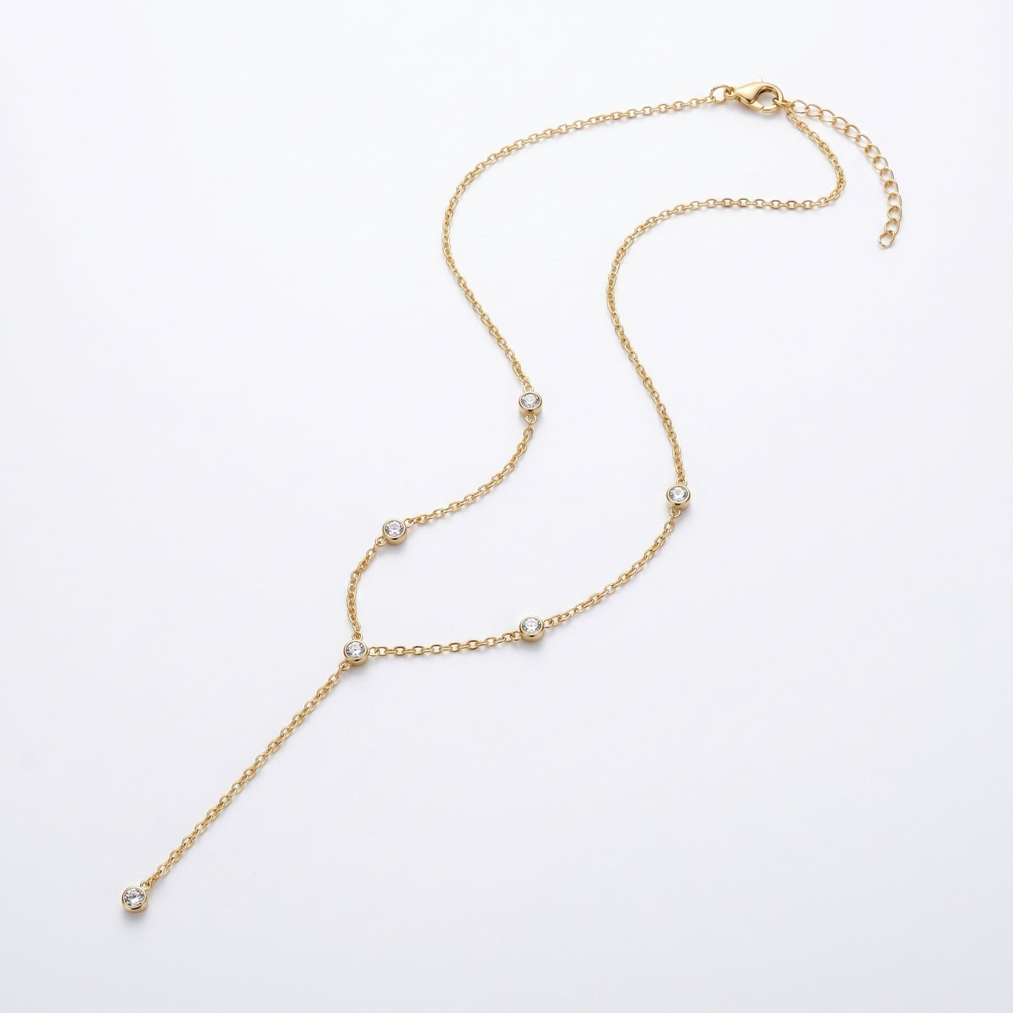 Non-Tarnish Cubic Zirconia Y Lariat Necklace - 18K Gold Plated Water-Resistant Layering Jewelry for Women