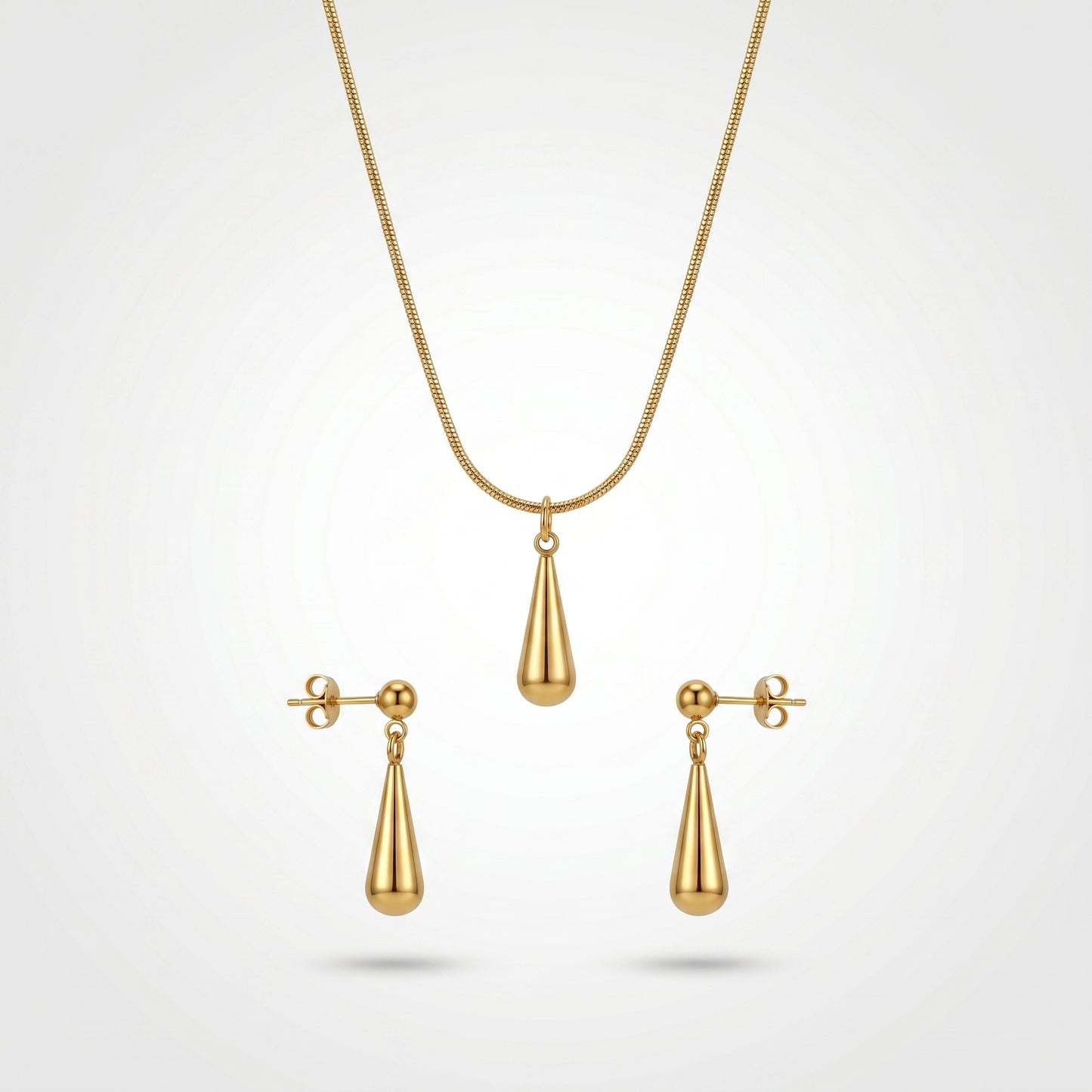 Skin-Safe Hypoallergenic Teardrop Jewelry Set - 18K Gold Stainless Steel Necklace & Earrings for Sensitive Skin