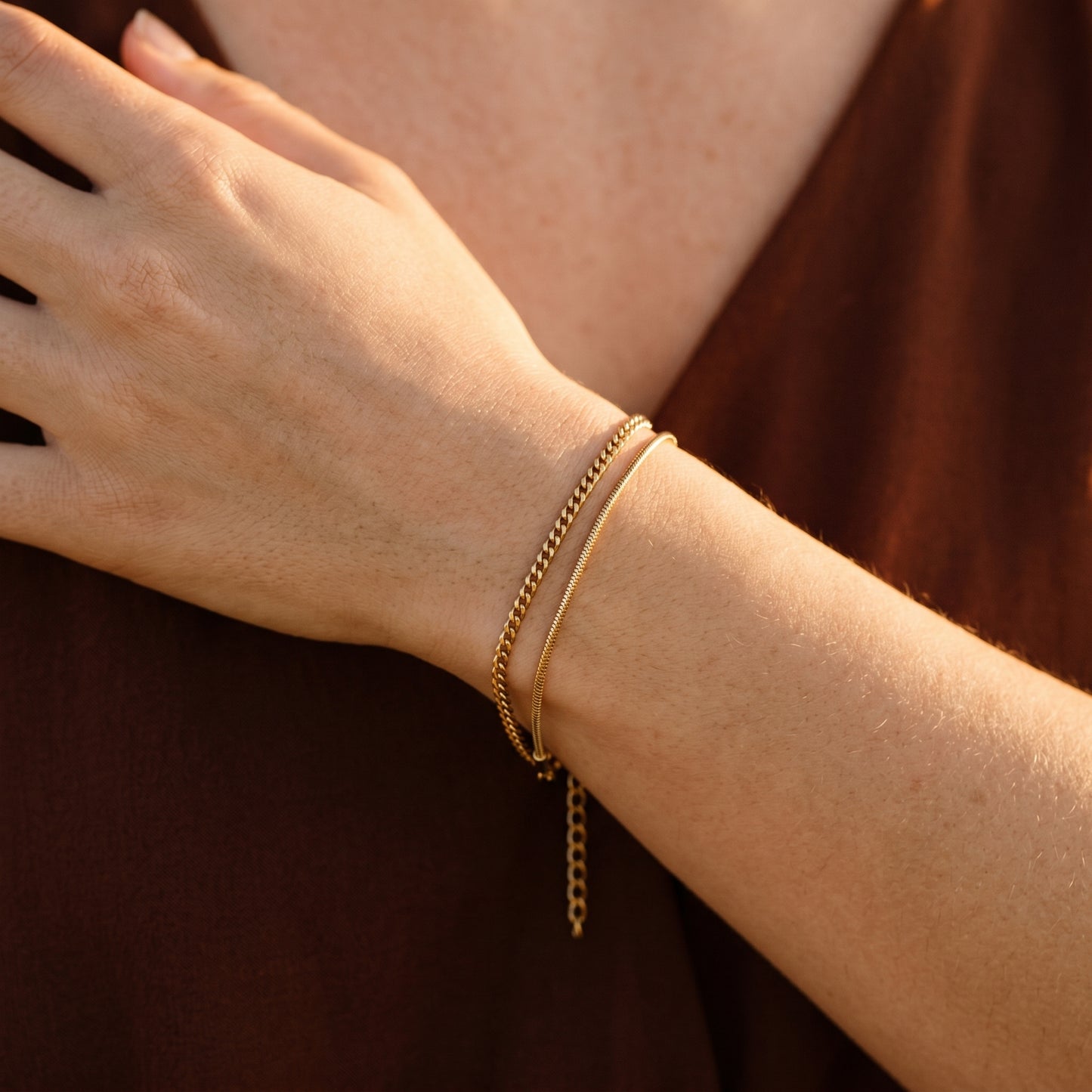 Luxury 18K Gold Layered Bracelet Set - Curb Chain & Snake Chain Tarnish-Resistant Bracelet Collection for Gifting