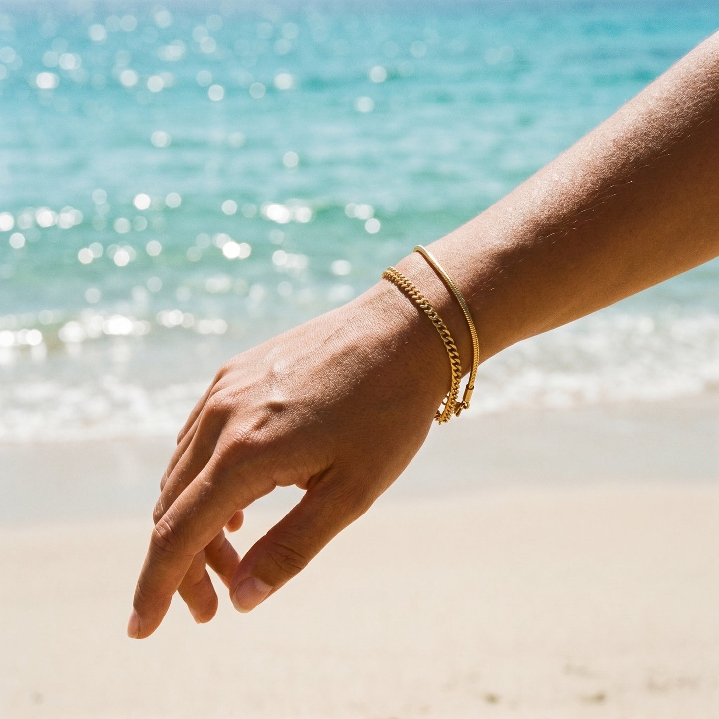 Luxury 18K Gold Layered Bracelet Set - Curb Chain & Snake Chain Tarnish-Resistant Bracelet Collection for Gifting