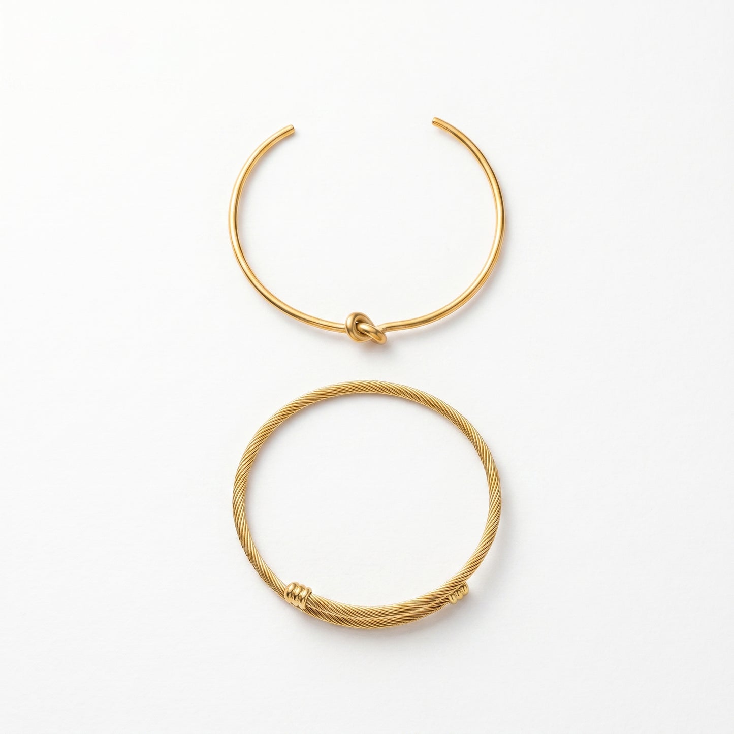 Knot & Twisted Cable Cuff Bracelet Set - 18K Gold Plated Stainless Steel