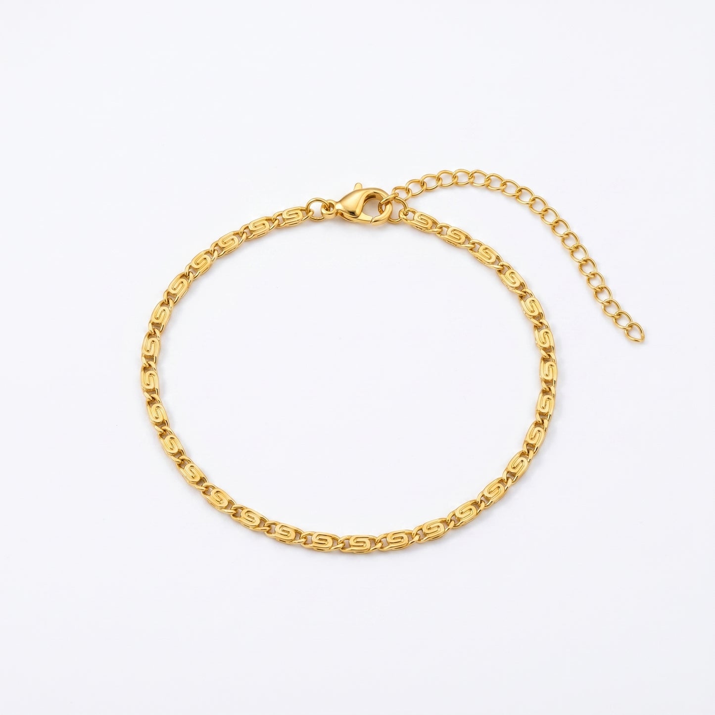 Greek Key Pattern Chain Bracelet - 18K Gold Plated Waterproof Stainless Steel