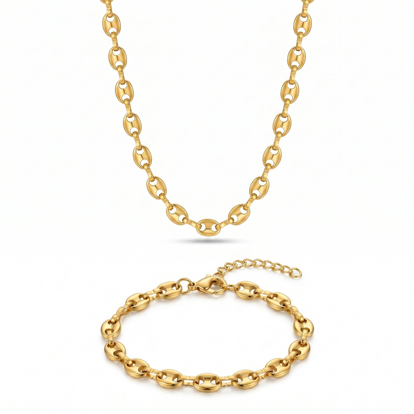 Bold Marina Chain Necklace & Bracelet - Durable Everyday Wear Set