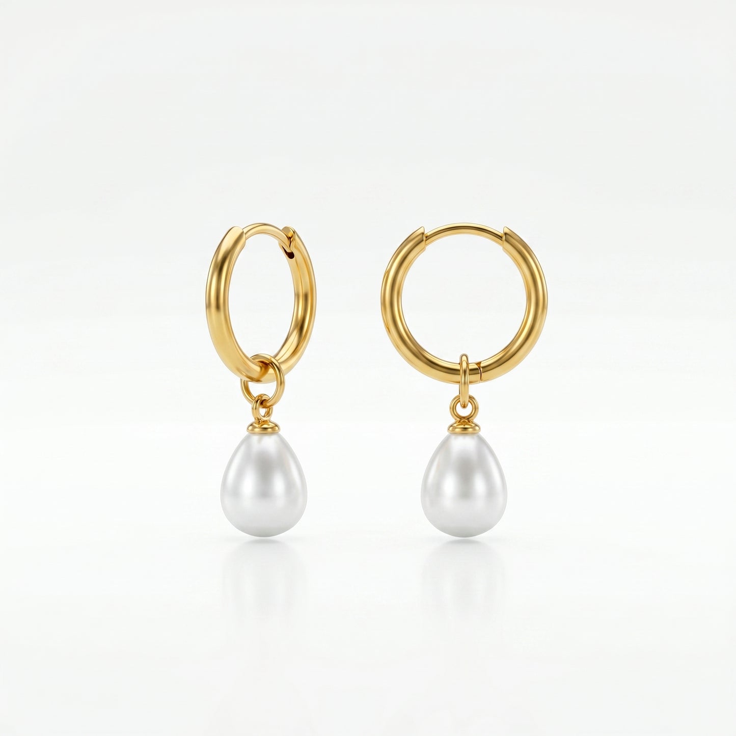 Teardrop Pearl Huggie Hoop Earrings - 18K Gold Plated Waterproof Stainless Steel