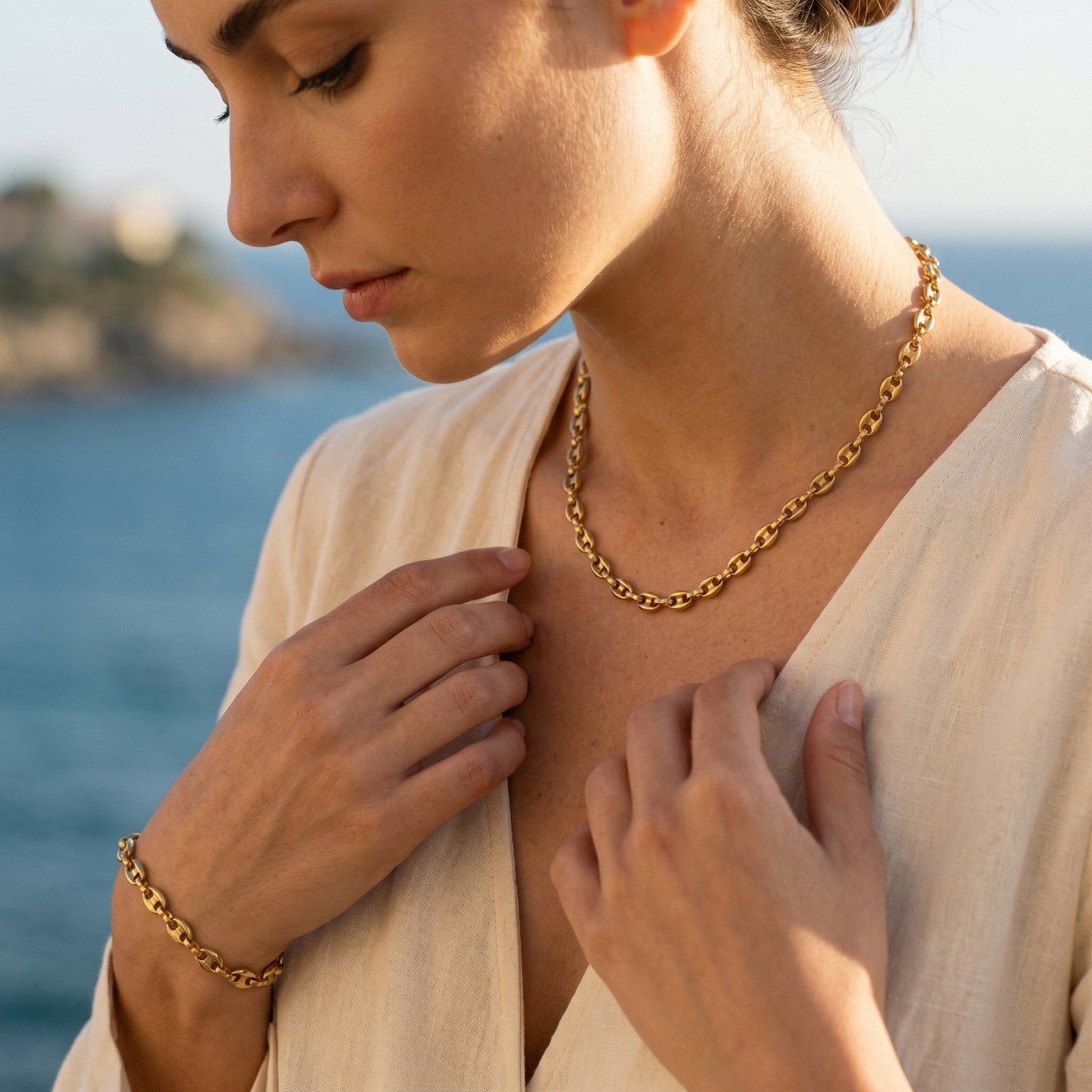 Bold Marina Chain Necklace & Bracelet - Durable Everyday Wear Set