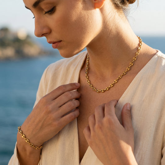 Bold Marina Chain Necklace & Bracelet - Durable Everyday Wear Set