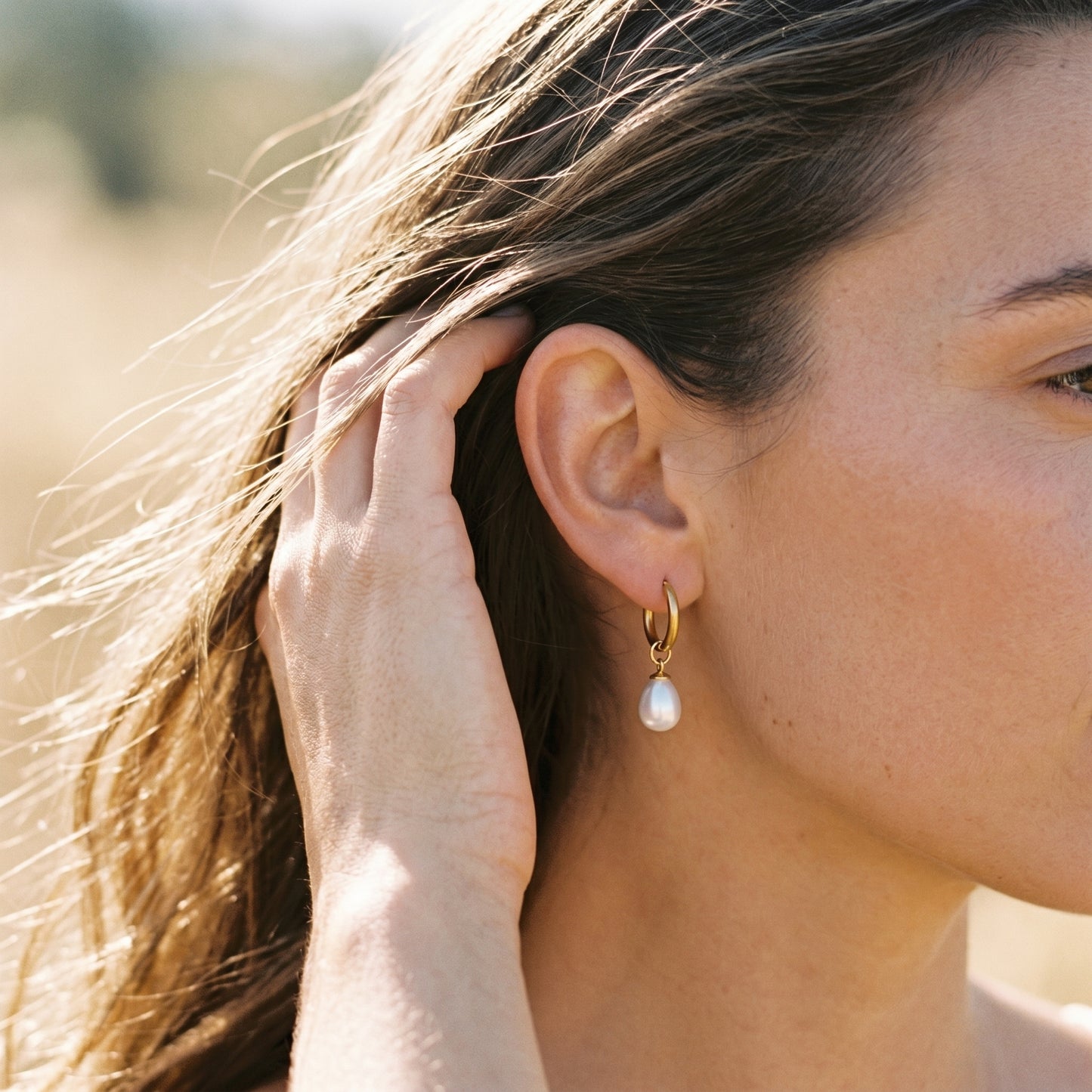 Teardrop Pearl Huggie Hoop Earrings - 18K Gold Plated Waterproof Stainless Steel
