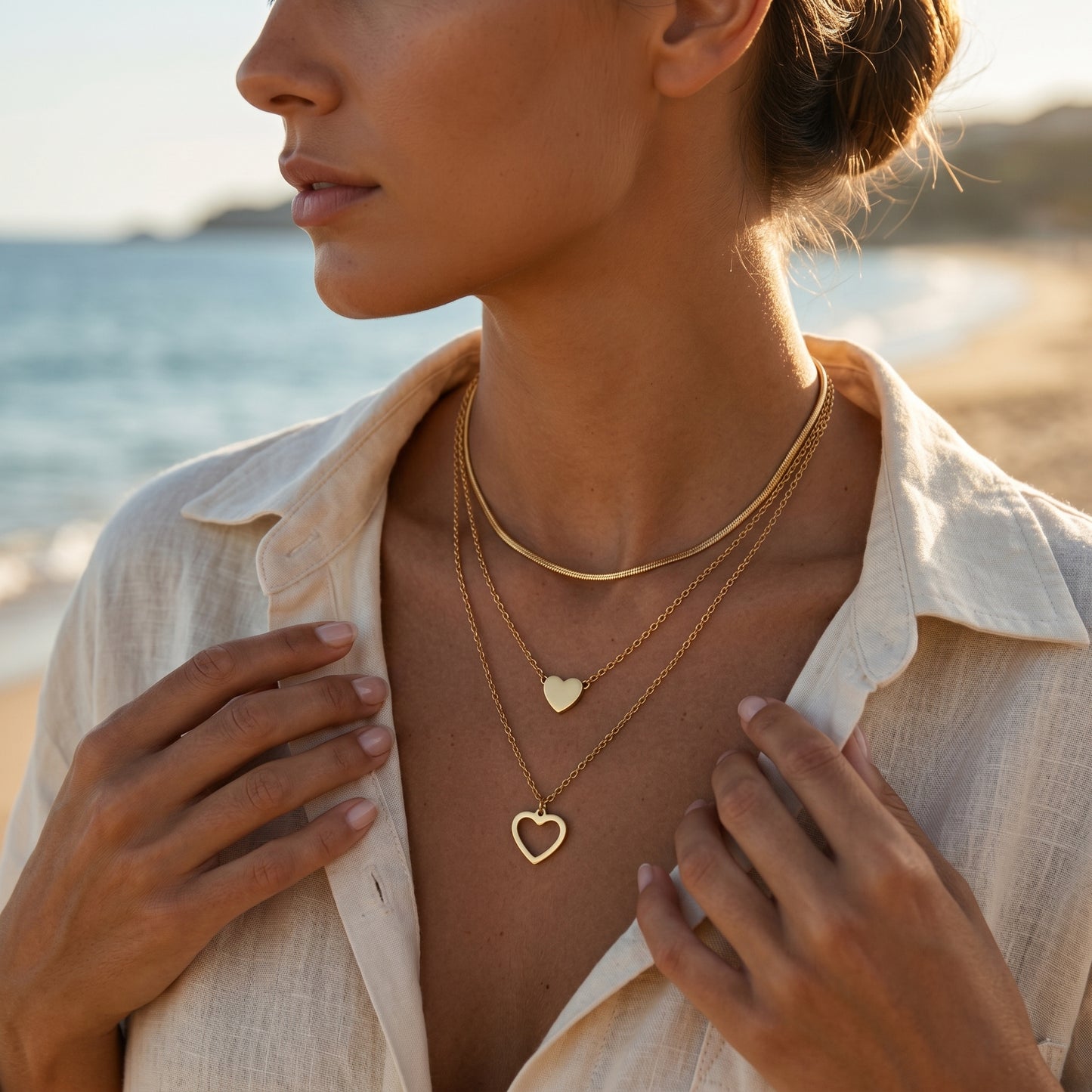 3 Layer Heart Pendant Necklace - 18K Gold Plated Waterproof Stainless Steel
