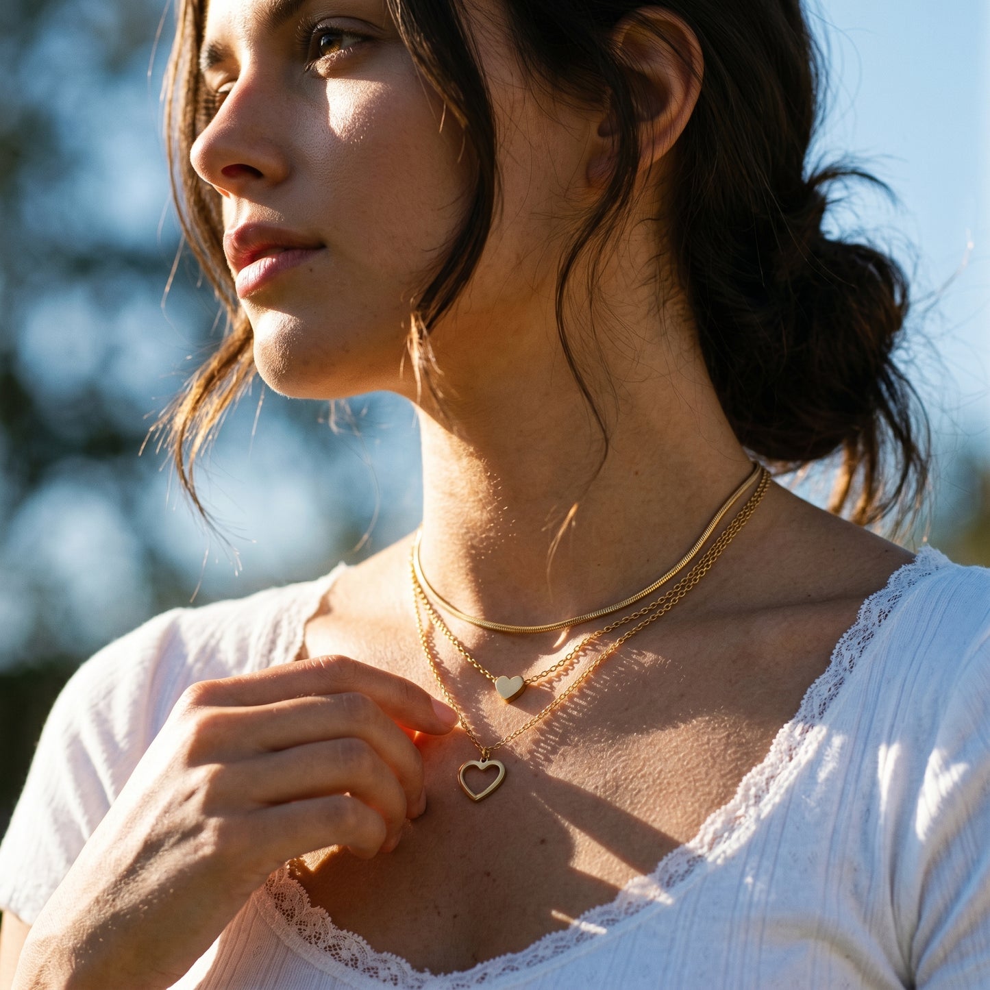 3 Layer Heart Pendant Necklace - 18K Gold Plated Waterproof Stainless Steel