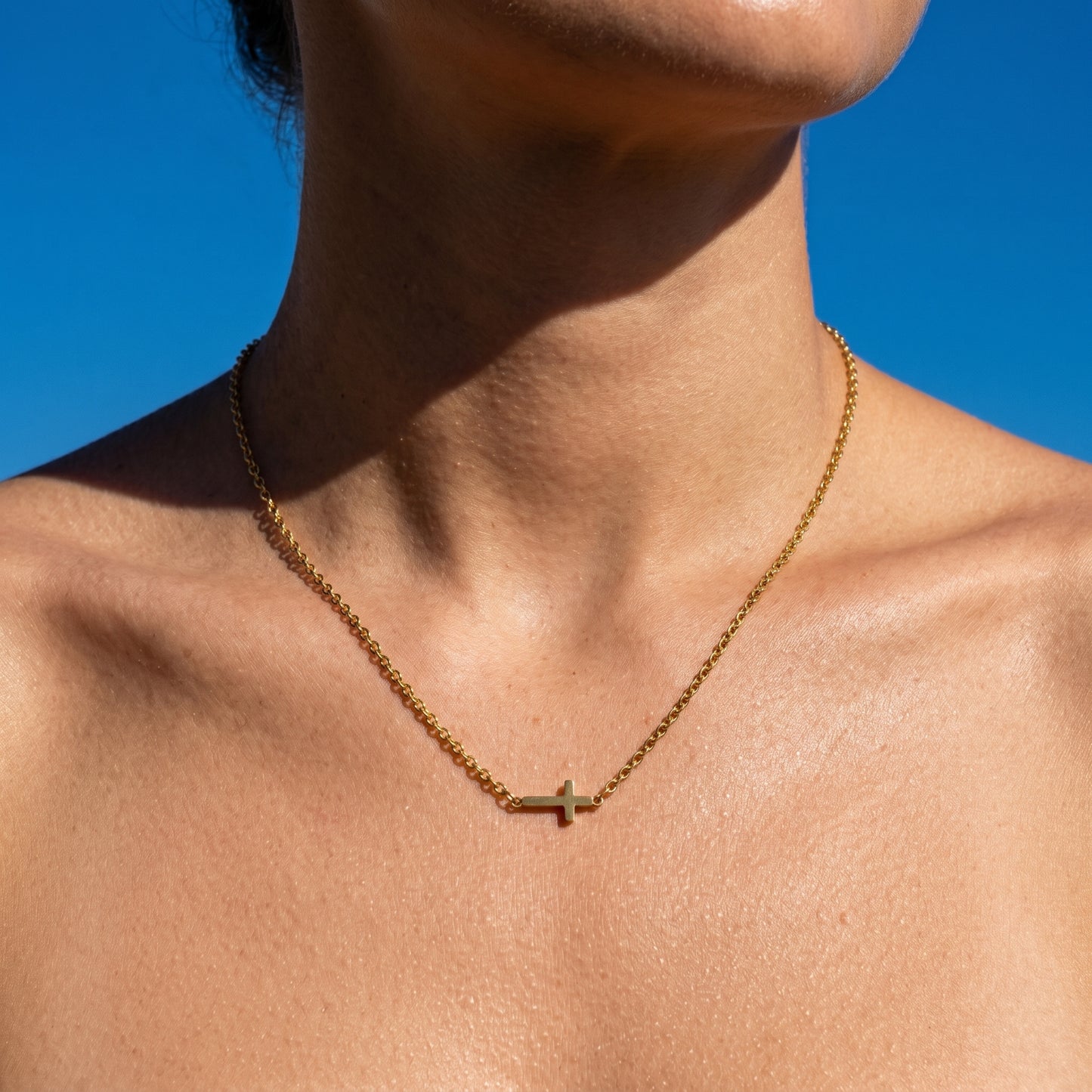 Sleek Horizontal Cross Chain - Durable, Water-Resistant Religious-Inspired Piece