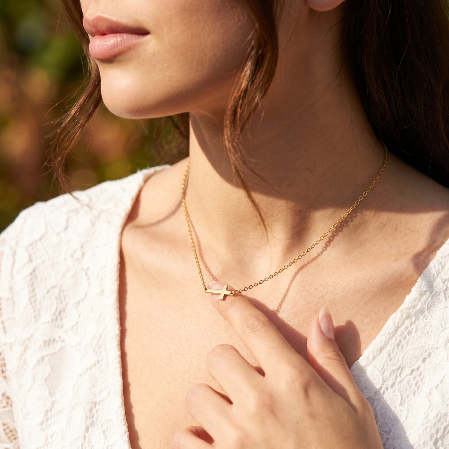 Sleek Horizontal Cross Chain - Durable, Water-Resistant Religious-Inspired Piece