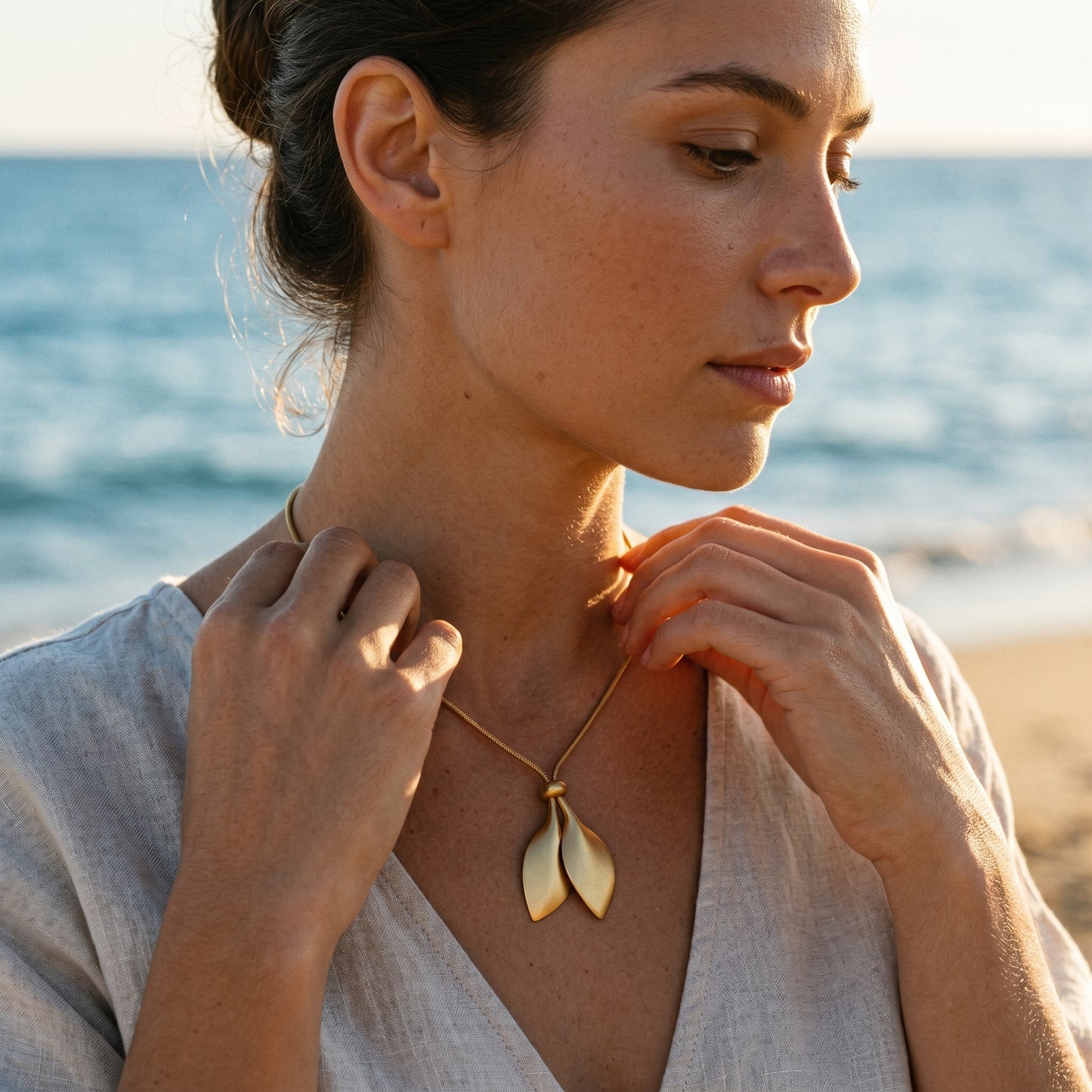 Abstract Double Leaf Pendant Necklace - Durable, Water-Resistant Statement Piece