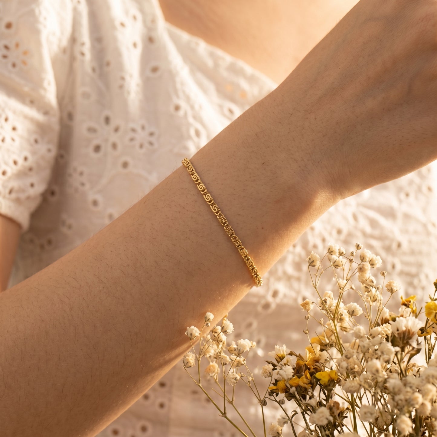 Greek Key Pattern Chain Bracelet - 18K Gold Plated Waterproof Stainless Steel