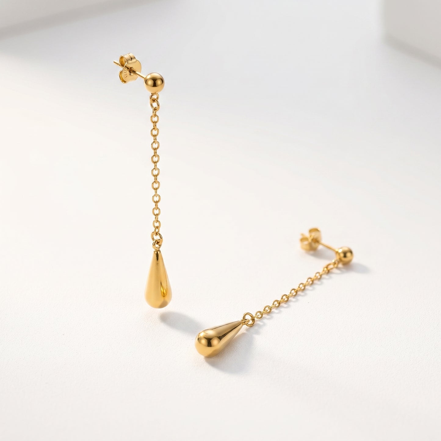 Teardrop Drop Chain Earrings - 18K Gold Plated Waterproof Stainless Steel