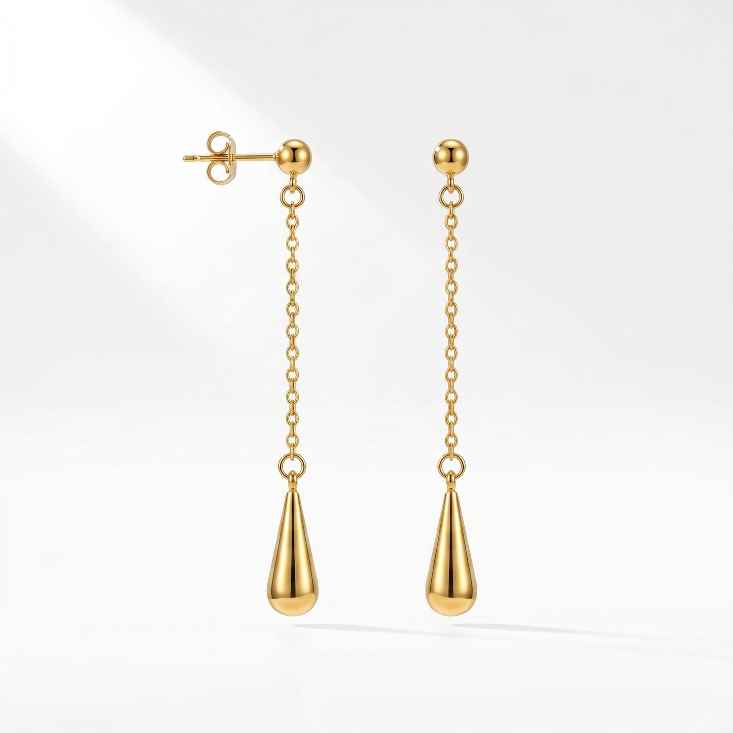 Teardrop Drop Chain Earrings - 18K Gold Plated Waterproof Stainless Steel