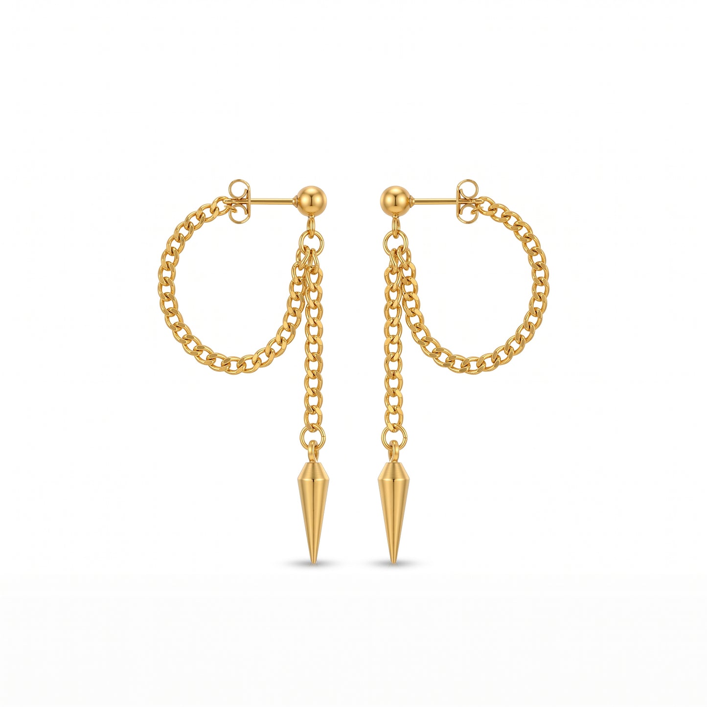 Spike Chain Drop Earrings - 18K Gold Plated Waterproof Stainless Steel