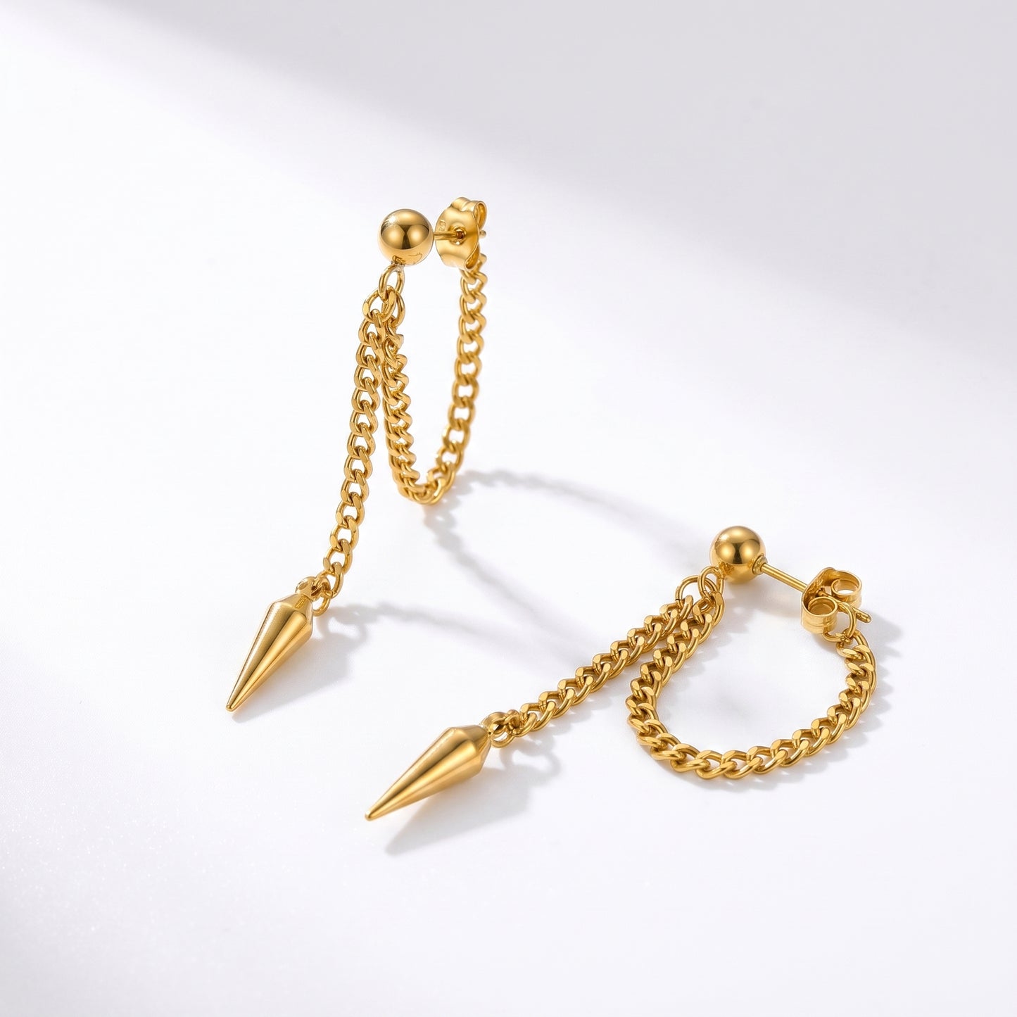 Spike Chain Drop Earrings - 18K Gold Plated Waterproof Stainless Steel