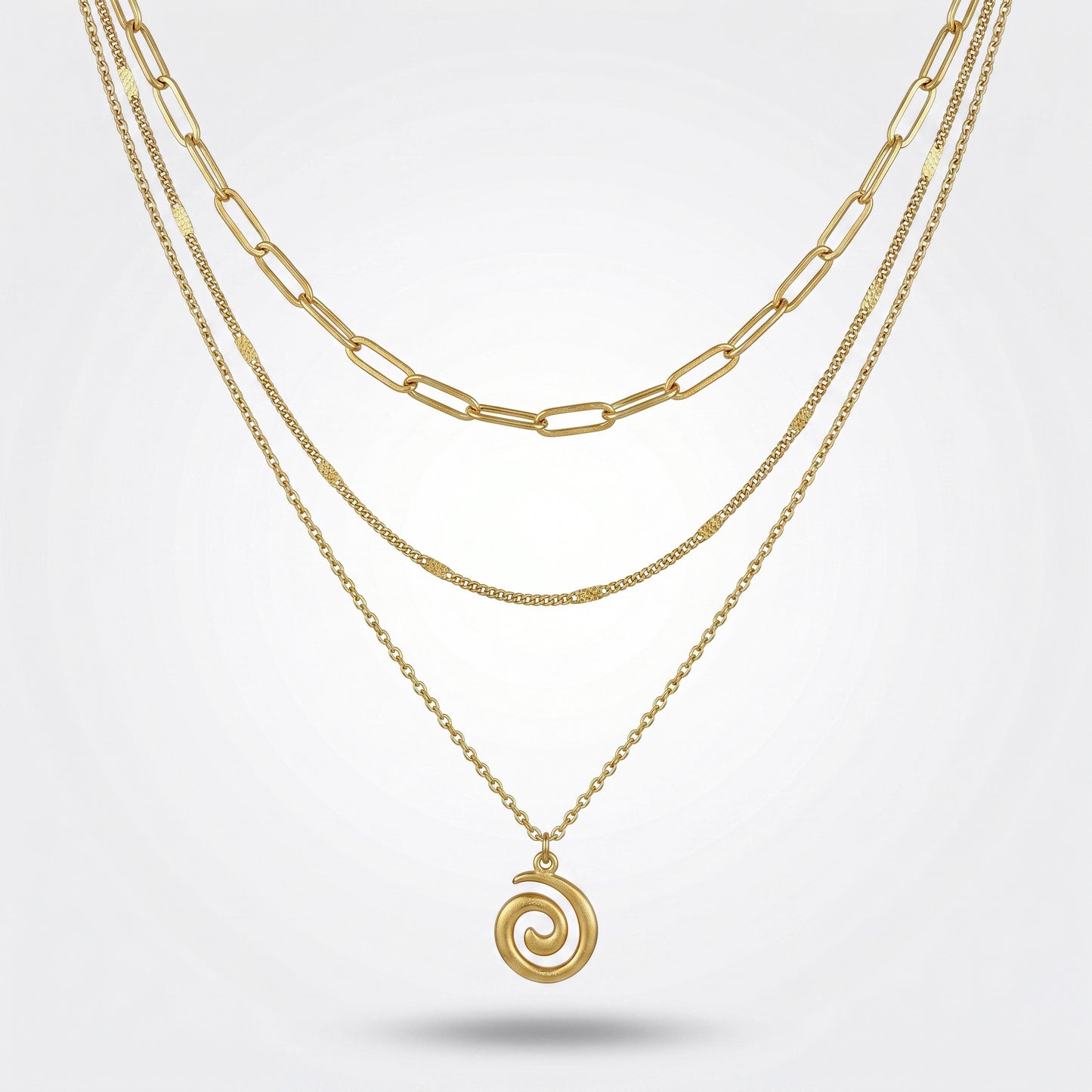 Spiral Pendant 3 Layered Necklace - 18K Gold Plated Waterproof Stainless Steel