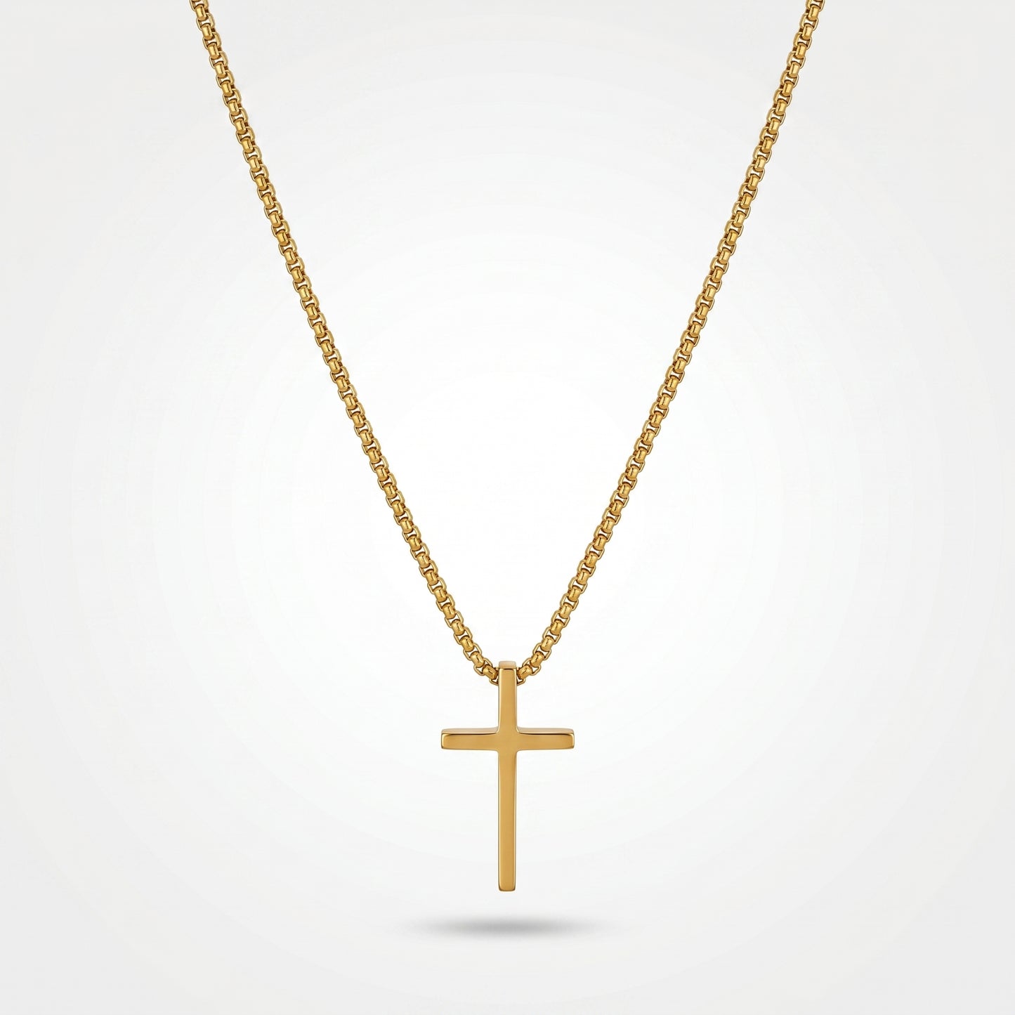 Gold Cross Pendant Necklace - Long Stainless Steel Box Chain