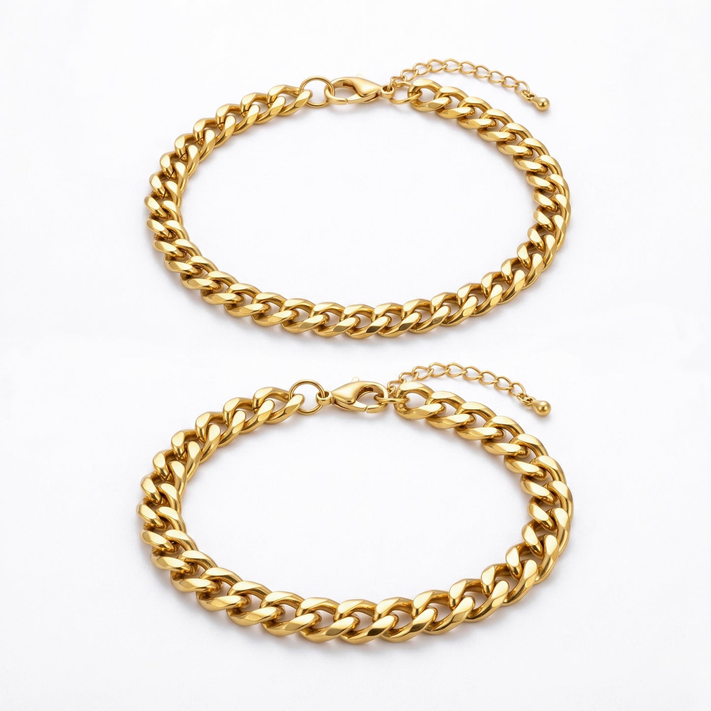 Thick Cuban Link Bracelet Set - 18K Gold Plated Waterproof Stainless Steel