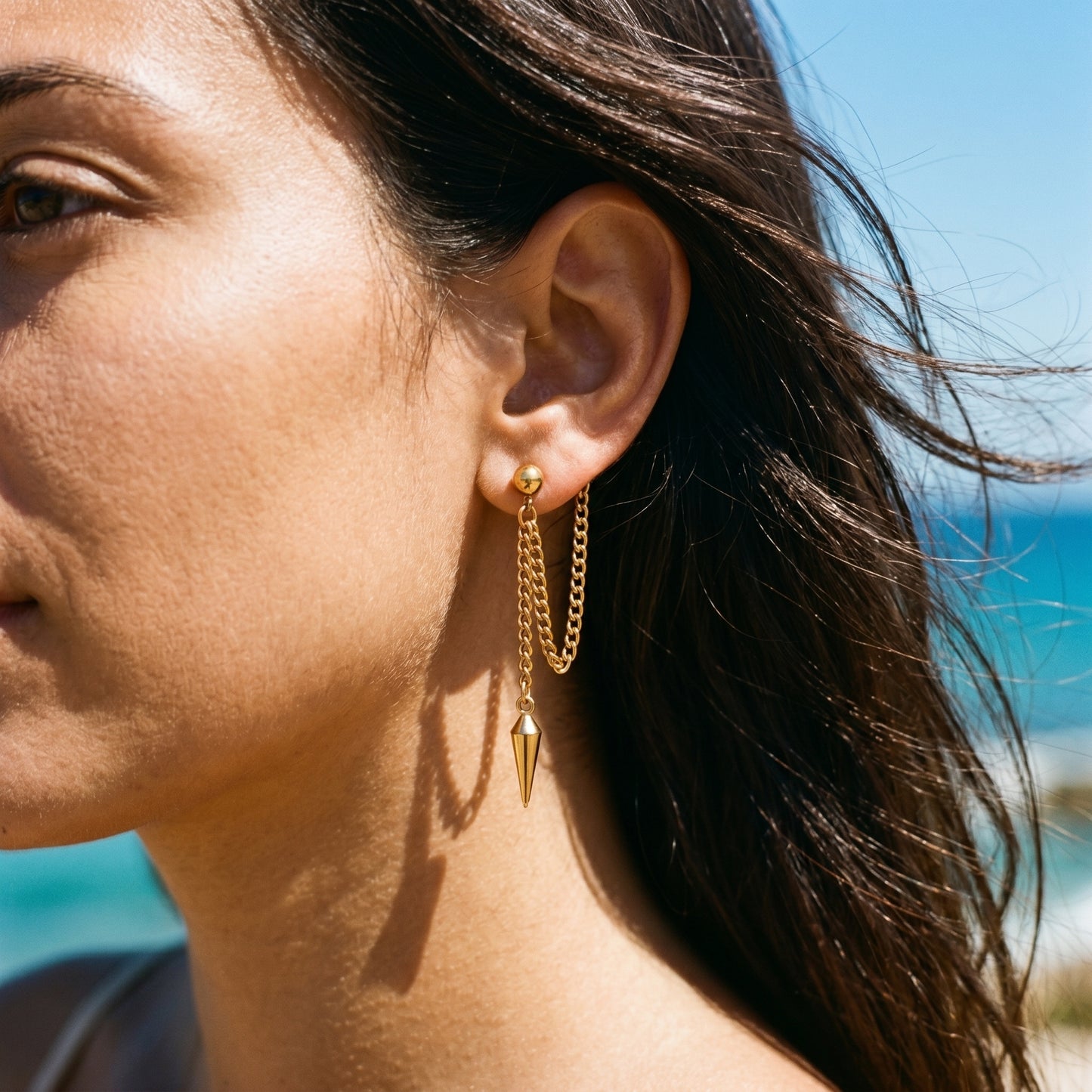 Spike Chain Drop Earrings - 18K Gold Plated Waterproof Stainless Steel