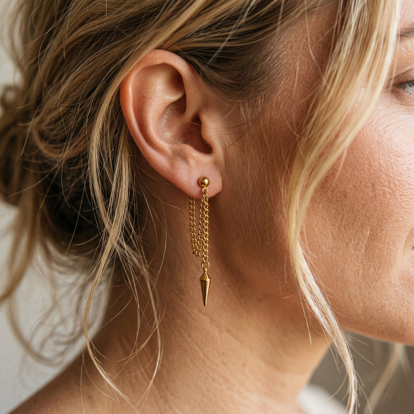 Spike Chain Drop Earrings - 18K Gold Plated Waterproof Stainless Steel