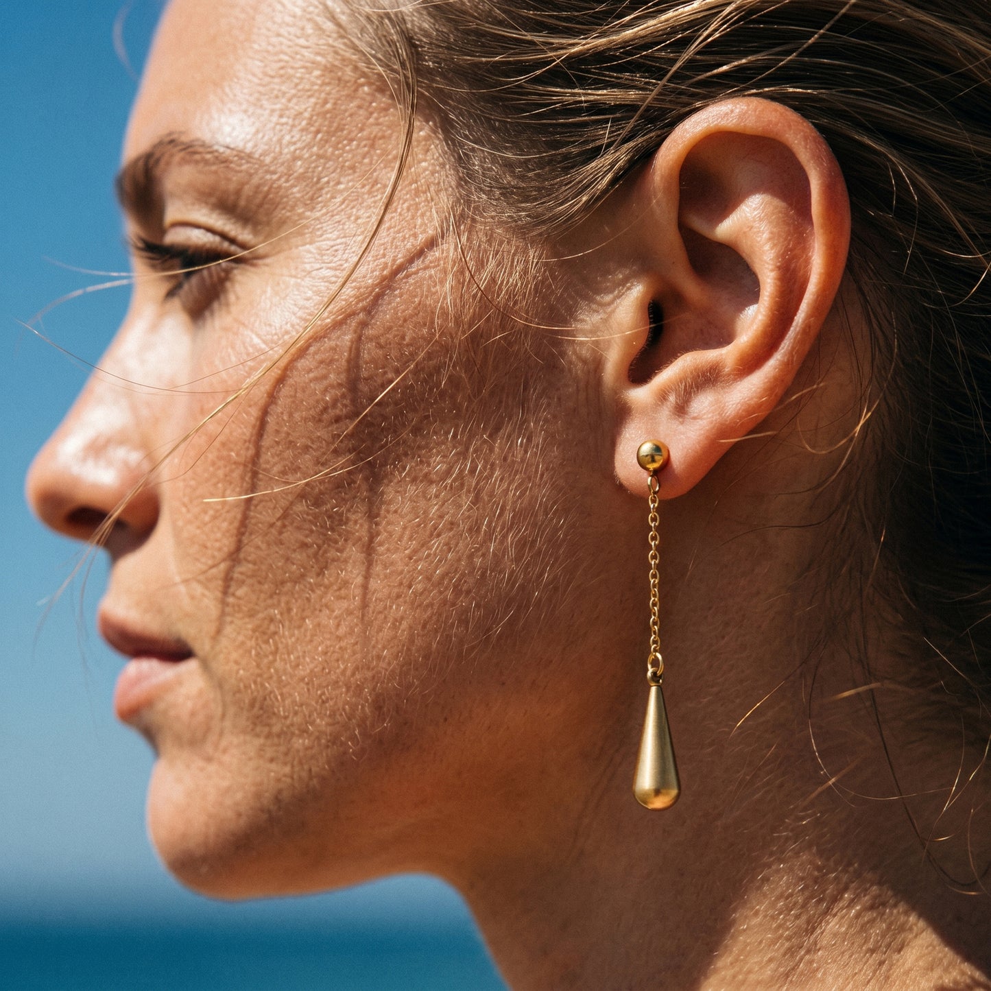 Teardrop Drop Chain Earrings - 18K Gold Plated Waterproof Stainless Steel