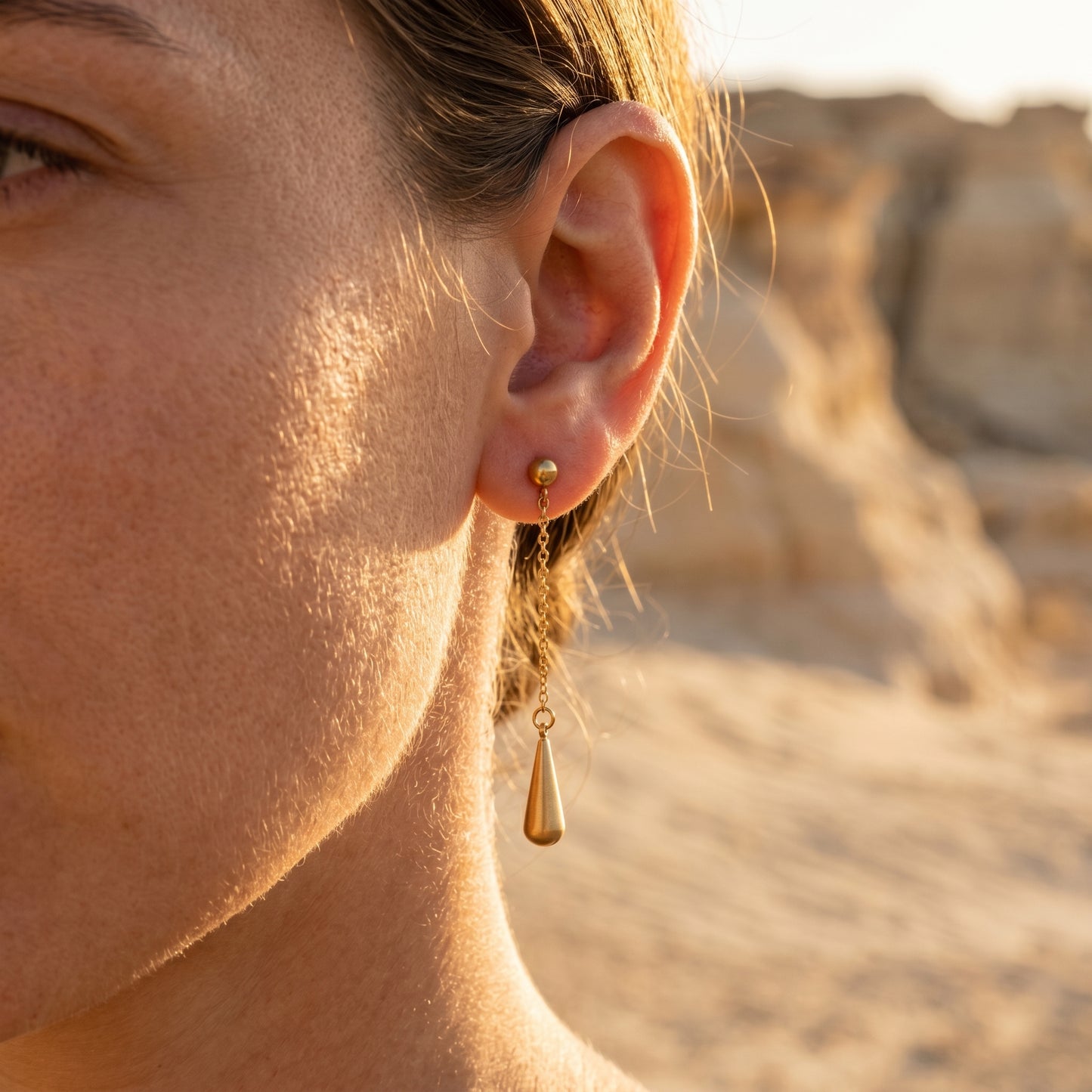 Teardrop Drop Chain Earrings - 18K Gold Plated Waterproof Stainless Steel