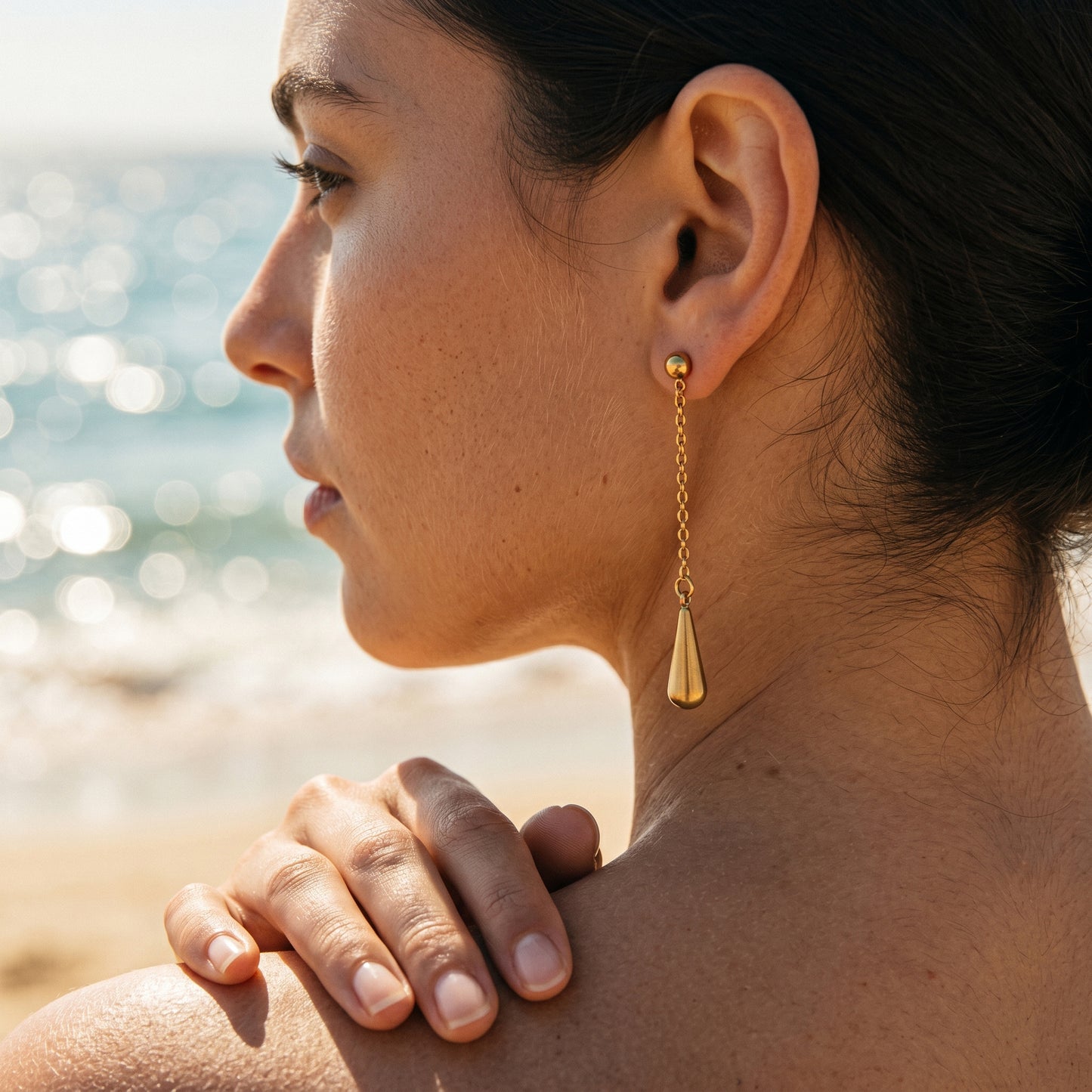 Teardrop Drop Chain Earrings - 18K Gold Plated Waterproof Stainless Steel